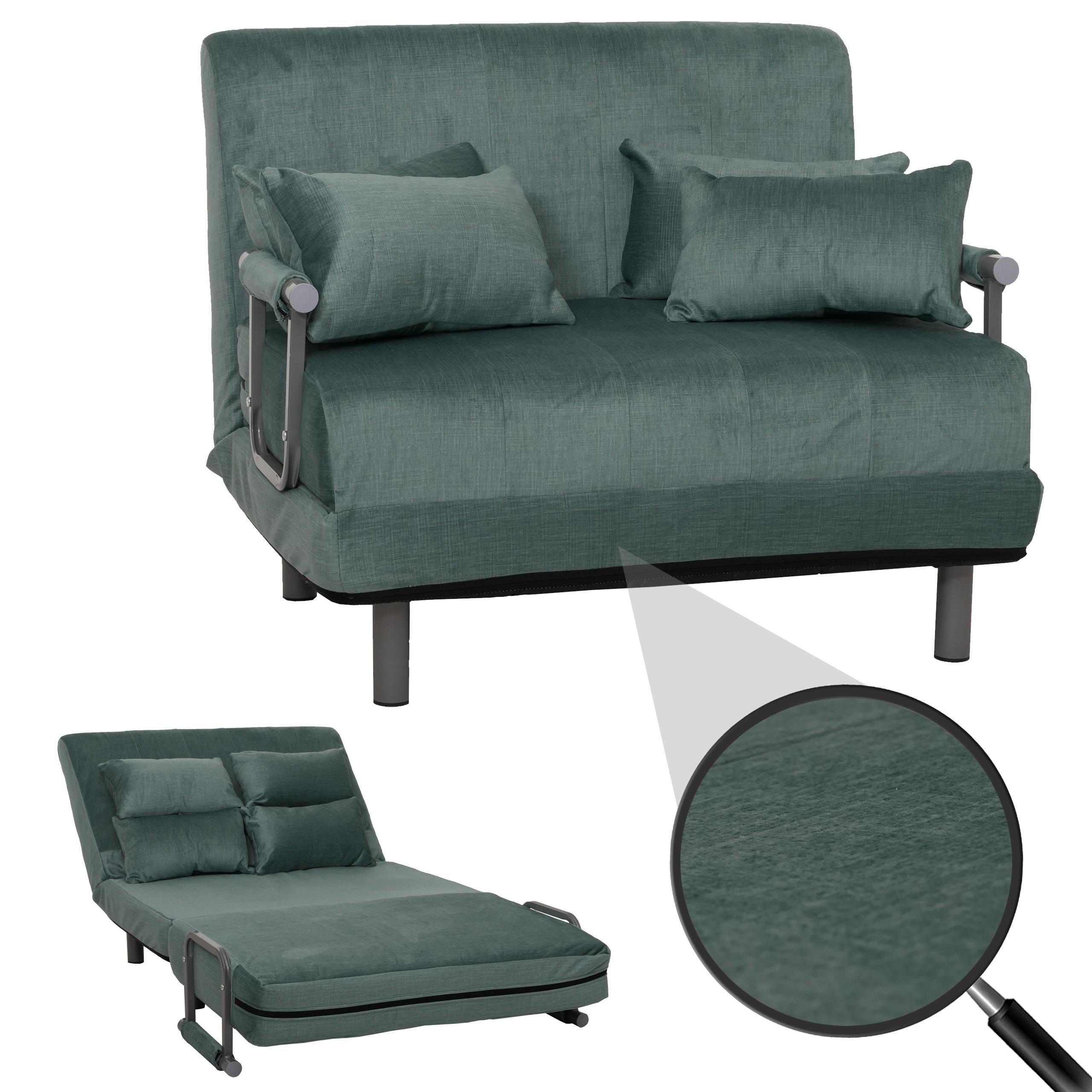 Schlafsessel MCW-K29, Klappsessel Schlafsofa G&auml;stebett, Liegefl&auml;che 190x100cm, Stoff Chenille (370g/m&sup2;) ~ blau-gr&uuml;n 