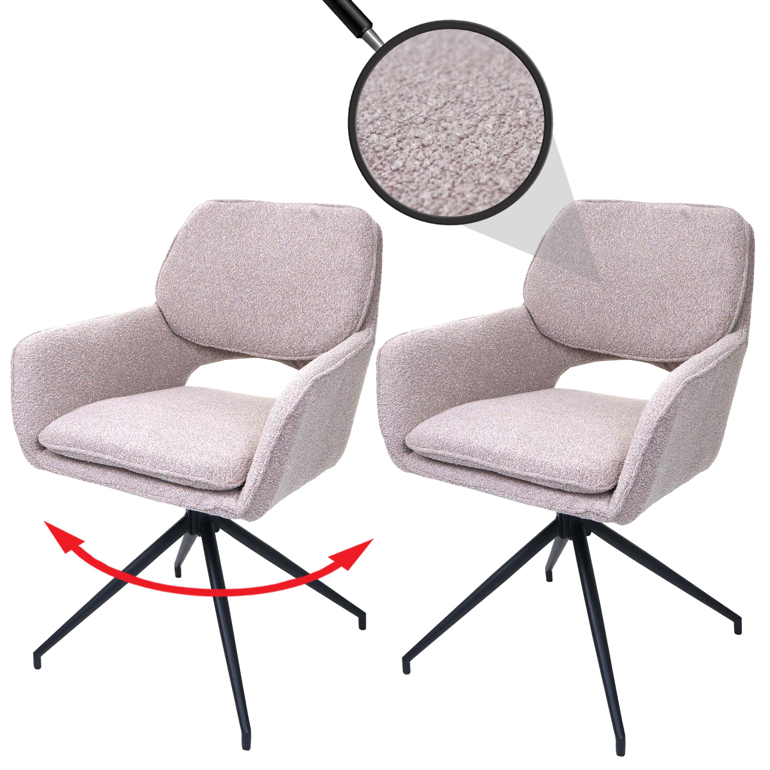 2er-Set Esszimmerstuhl MCW-N74, K&uuml;chenstuhl, drehbar Auto-Return, Stoff Boucl&eacute; (540g/m&sup2;) &Ouml;ko-Tex ~ beige 