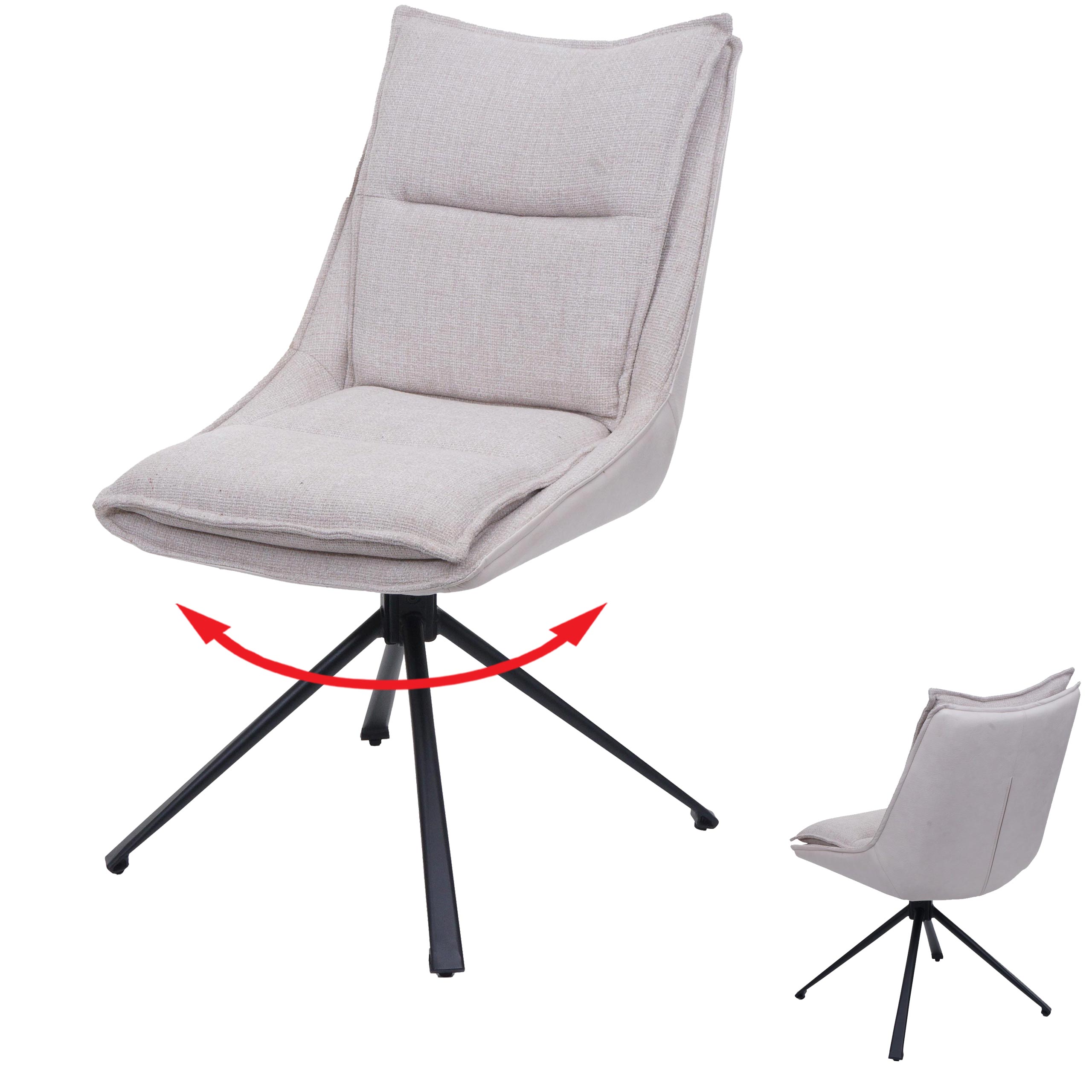 Esszimmerstuhl MCW-N71, K&uuml;chenstuhl, drehbar Auto-Return, Stoff/Textil (420g/m&sup2;) &Ouml;ko-Tex ~ creme-beige 