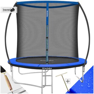 tectake® Trampolin, Ø 244 cm, GS-zertifiziert, Randabdeckung, inklusive Einstiegsleiter 