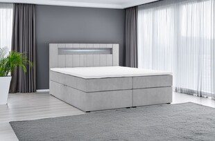 Boxspringbett KUBA mit Bettkasten Visco Topper LED 180 x 200 cm Webstoff Bett Bettkasten Topper - Grau 