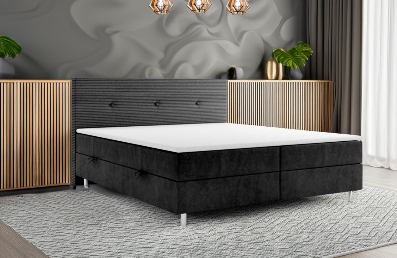 Boxspringbett RIO mit Bettkasten 180 x 200 cm Webstoff Bett Bettkasten Topper - versch. Ausf&uuml;hrungen - Schwarz 