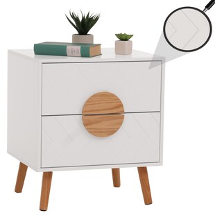Nachttisch MCW-N89, Kommode Beistelltisch Nachtschrank, Schublade Fischgrätenmuster Melamin Holz, 55x48x40cm ~ weiß 