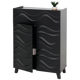 Kommode MCW-N86, Schrank Sideboard Anrichte, 3D-Wellen-Design Push-to-open Türen 107x76x36cm ~ schwarz 