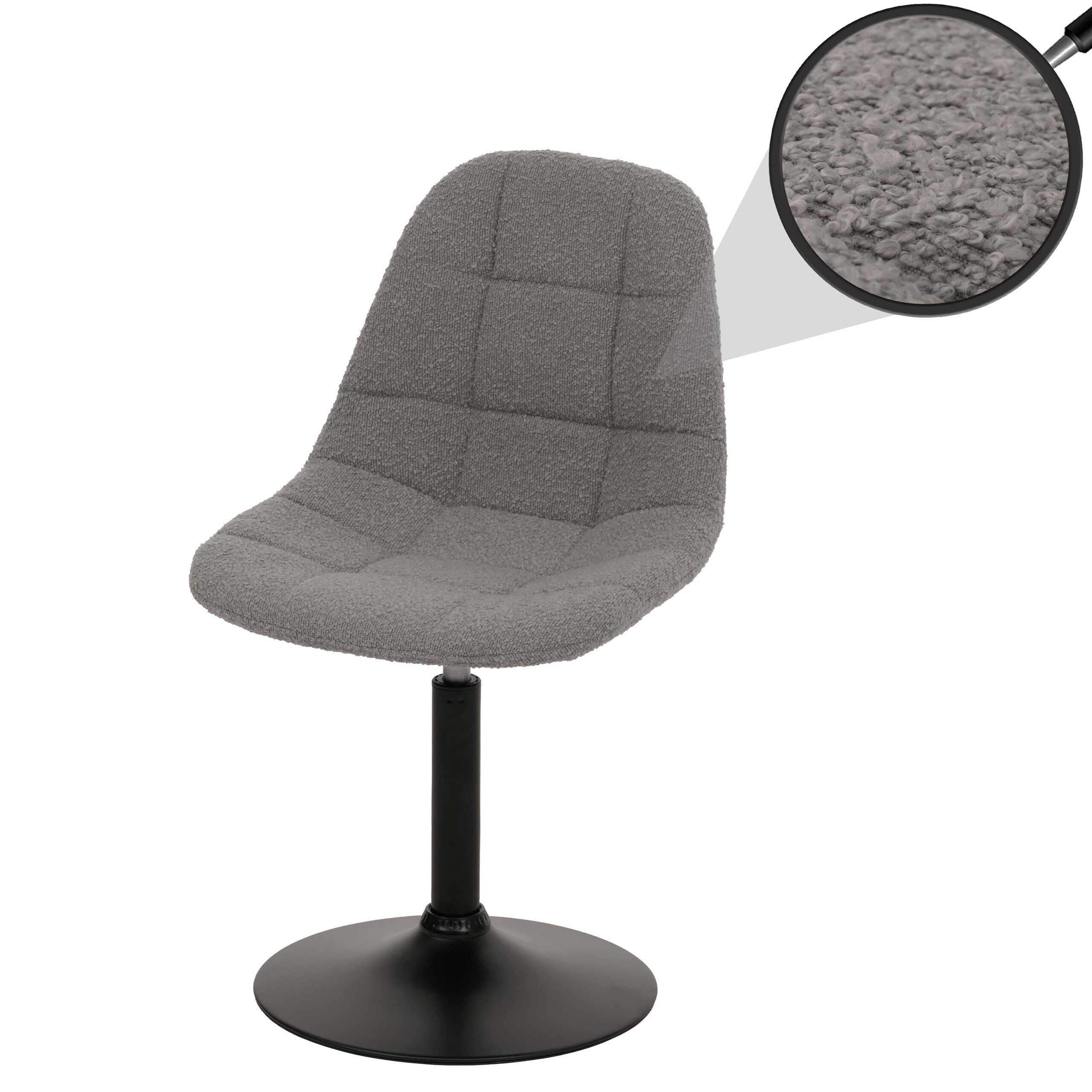 Esszimmerstuhl MCW-A60, K&uuml;chenstuhl Stuhl Drehstuhl, Stahl MVG Stoff/Textil Boucl&eacute; (450g/m&sup2;) ~ grau 