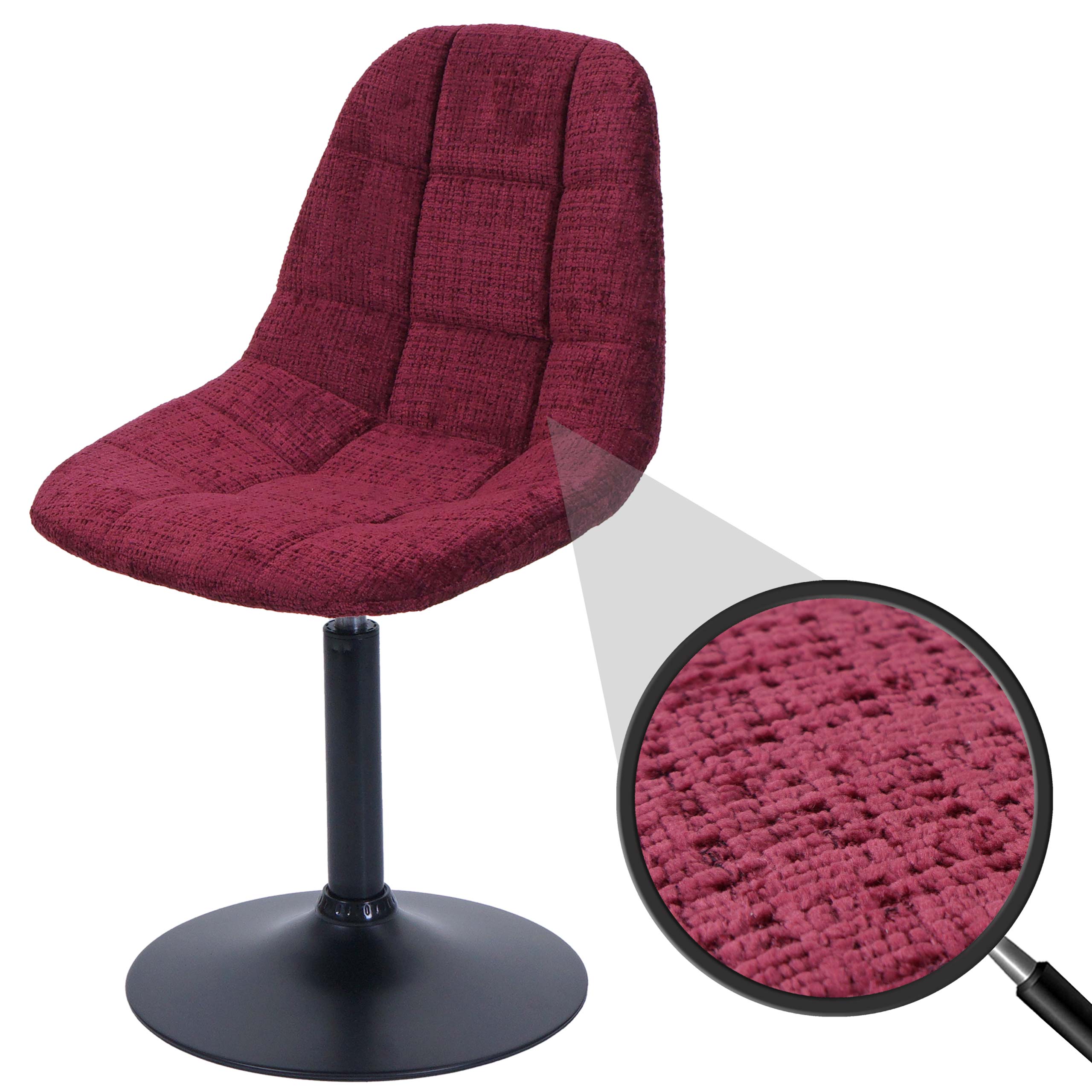 Esszimmerstuhl MCW-A60, K&uuml;chenstuhl Stuhl Drehstuhl, Stahl MVG Stoff/Textil Chenille (465g/m&sup2;) ~ bordeaux 