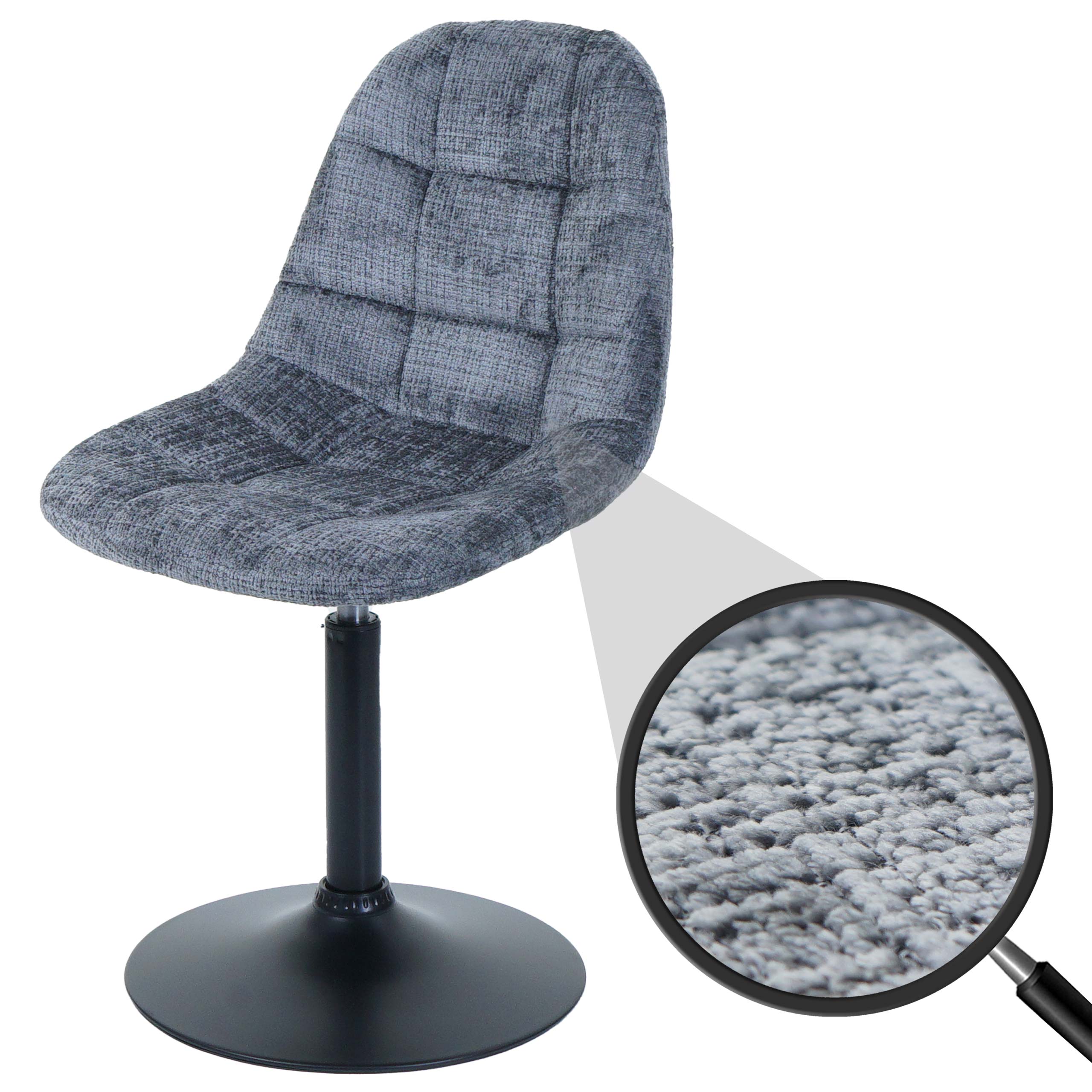Esszimmerstuhl MCW-A60, K&uuml;chenstuhl Stuhl Drehstuhl, Stahl MVG Stoff/Textil Chenille (465g/m&sup2;) ~ dunkelgrau 