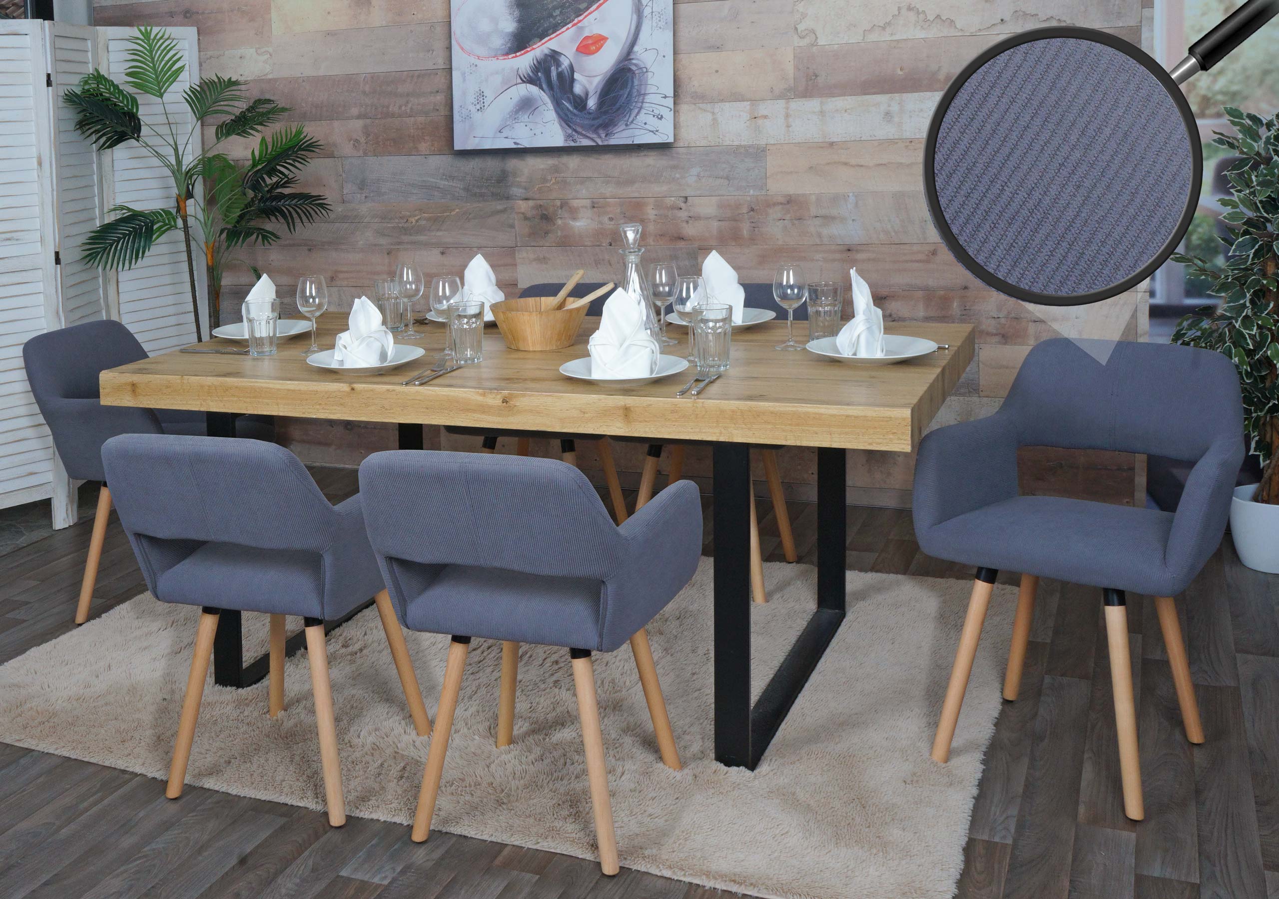 6er-Set Esszimmerstuhl MCW-A50 II, Stuhl K&uuml;chenstuhl Polsterstuhl, Holz Stoff/Textil Cord (400g/m&sup2;) MVG ~ dunkelgrau 