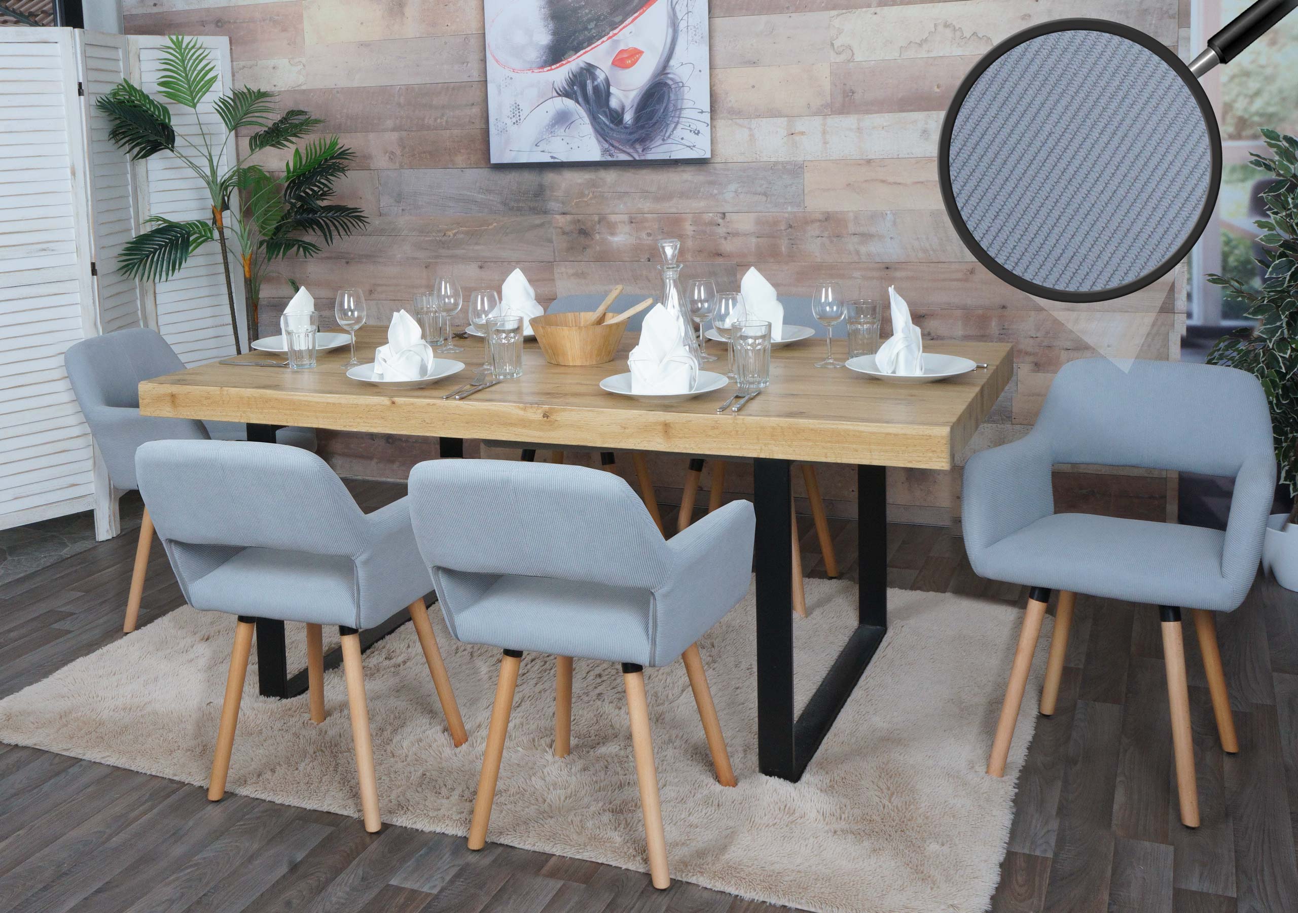 6er-Set Esszimmerstuhl MCW-A50 II, Stuhl K&uuml;chenstuhl Polsterstuhl, Holz Stoff/Textil Cord (400g/m&sup2;) MVG ~ hellgrau 