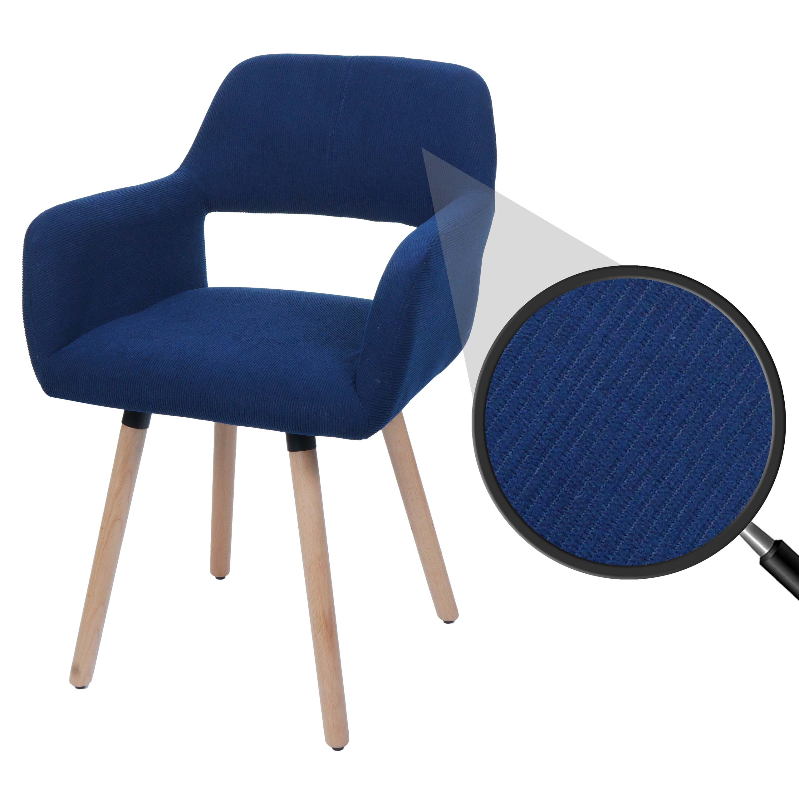 Esszimmerstuhl MCW-A50 II, Stuhl K&uuml;chenstuhl Polsterstuhl, Holz Stoff/Textil Cord (400g/m&sup2;) MVG ~ blau 