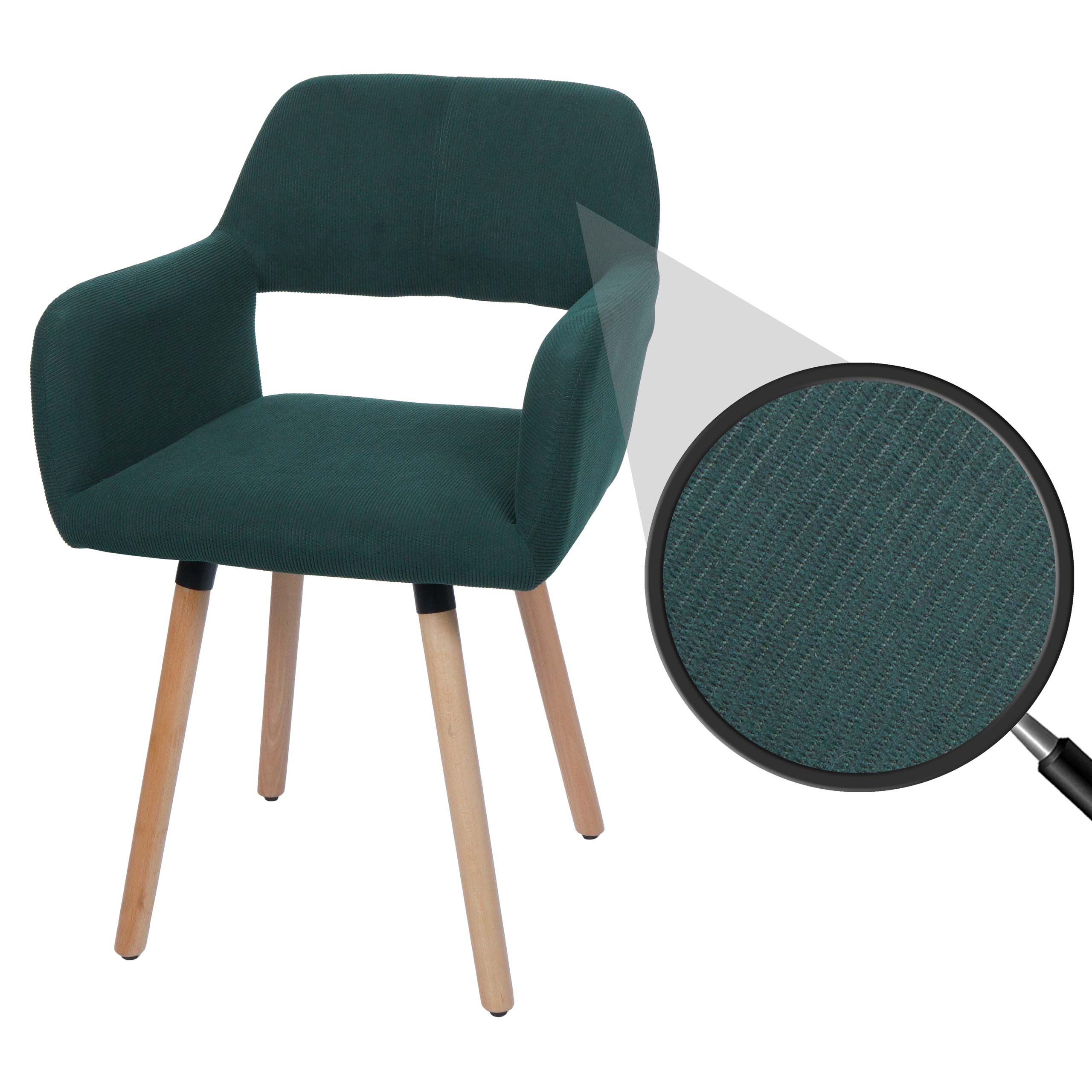 Esszimmerstuhl MCW-A50 II, Stuhl K&uuml;chenstuhl Polsterstuhl, Holz Stoff/Textil Cord (400g/m&sup2;) MVG ~ gr&uuml;n 