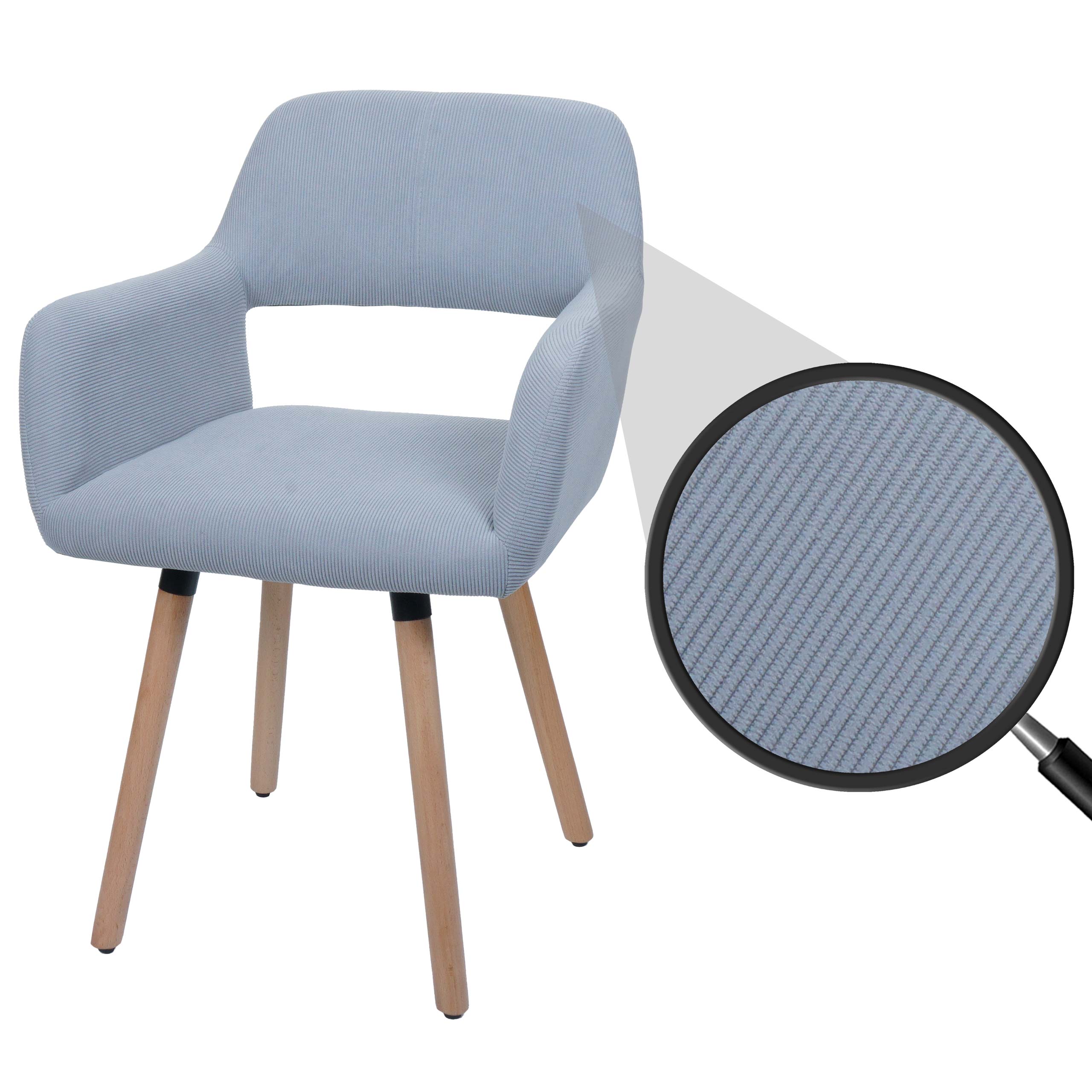 Esszimmerstuhl MCW-A50 II, Stuhl K&uuml;chenstuhl Polsterstuhl, Holz Stoff/Textil Cord (400g/m&sup2;) MVG ~ hellgrau 