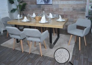 6er-Set Esszimmerstuhl MWC-A50 II, Stuhl Küchenstuhl Polsterstuhl, Holz Stoff/Textil Bouclé (450g/m²) MVG ~ grau 