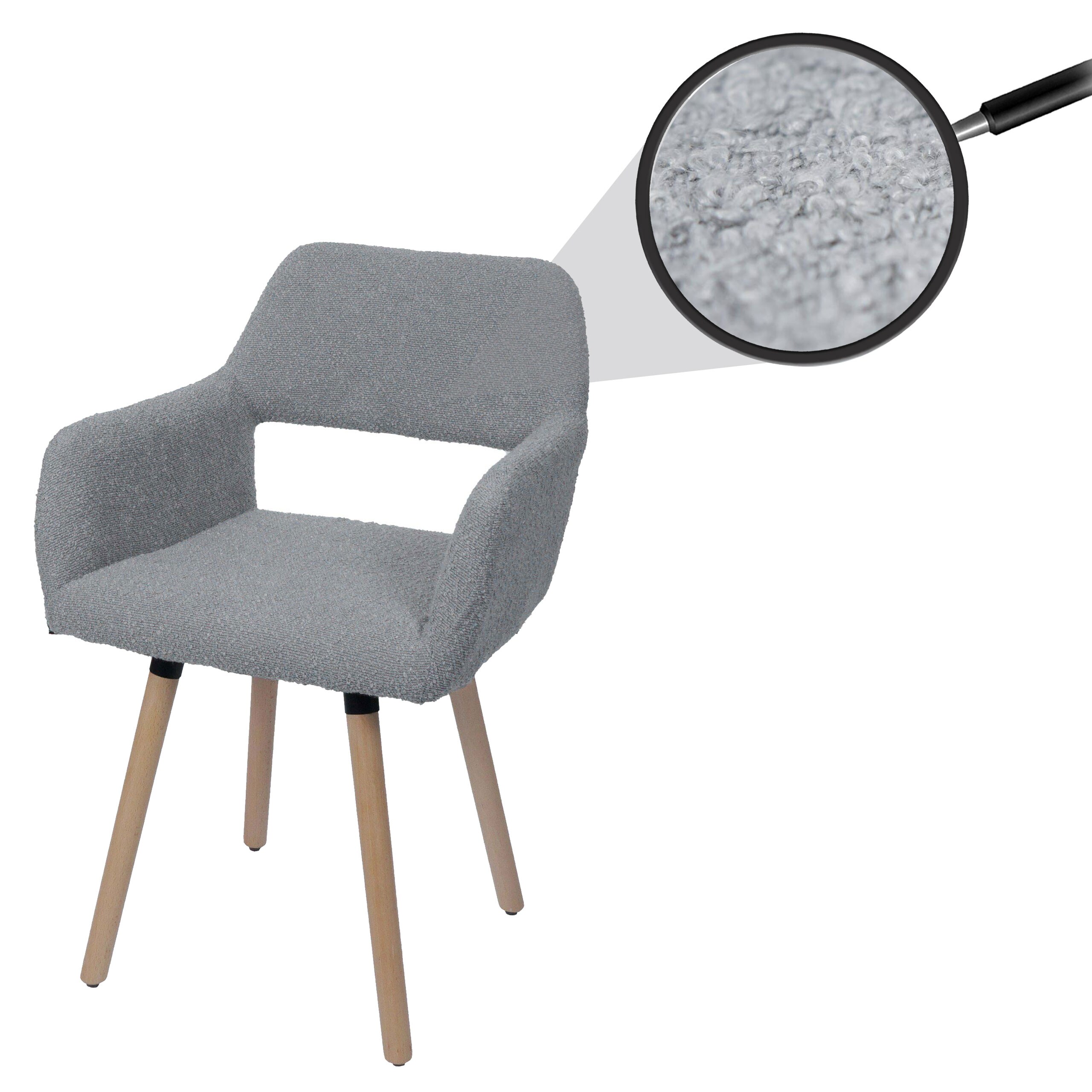 Esszimmerstuhl MCW-A50 II, Stuhl K&uuml;chenstuhl Polsterstuhl, Holz Stoff/Textil Boucl&eacute; (450g/m&sup2;) MVG ~ grau 