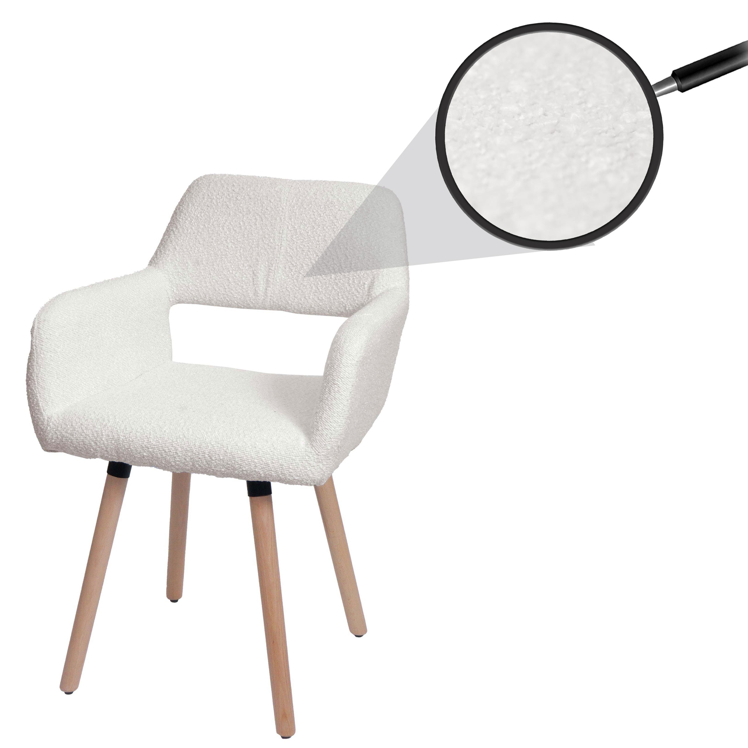 Esszimmerstuhl MCW-A50 II, Stuhl K&uuml;chenstuhl Polsterstuhl, Holz Stoff/Textil Boucl&eacute; (450g/m&sup2;) MVG ~ creme 