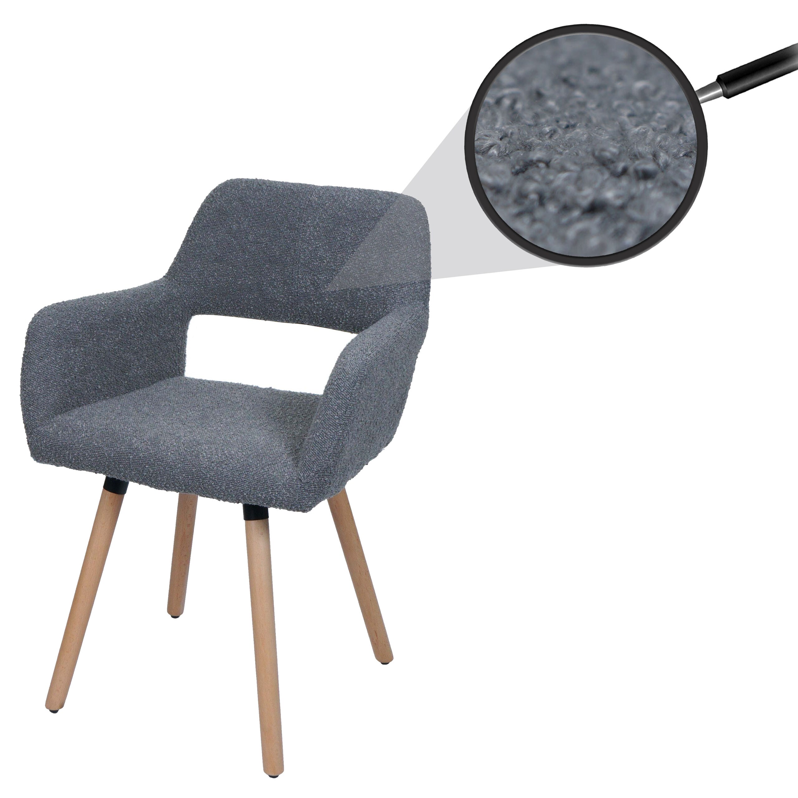 Esszimmerstuhl MCW-A50 II, Stuhl K&uuml;chenstuhl Polsterstuhl, Holz Stoff/Textil Boucl&eacute; (450g/m&sup2;) MVG ~ dunkelgrau 