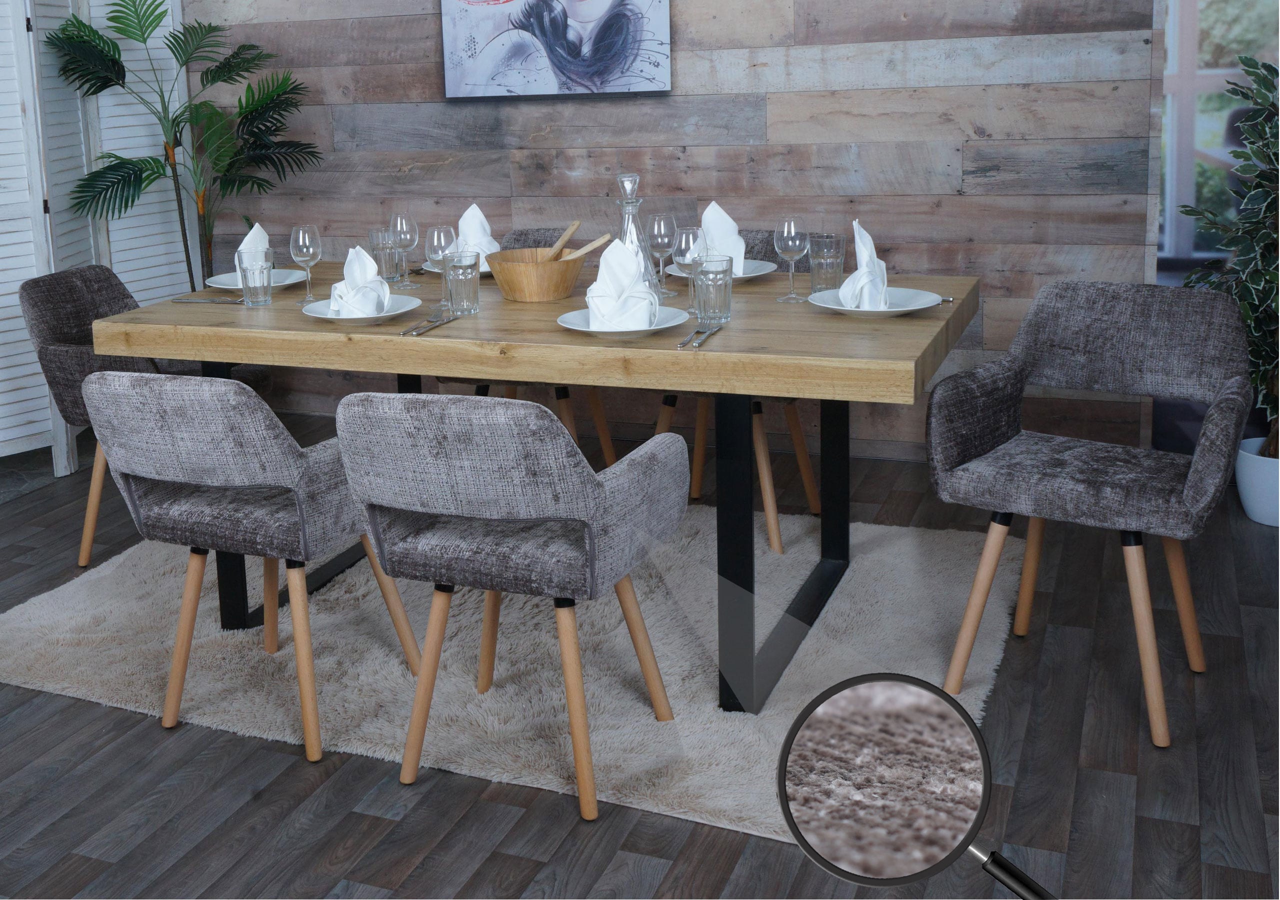 6er-Set Esszimmerstuhl MCW-A50 II, K&uuml;chenstuhl Polsterstuhl, Holz Stoff/Textil Chenille (465g/m&sup2;) MVG ~ braun 