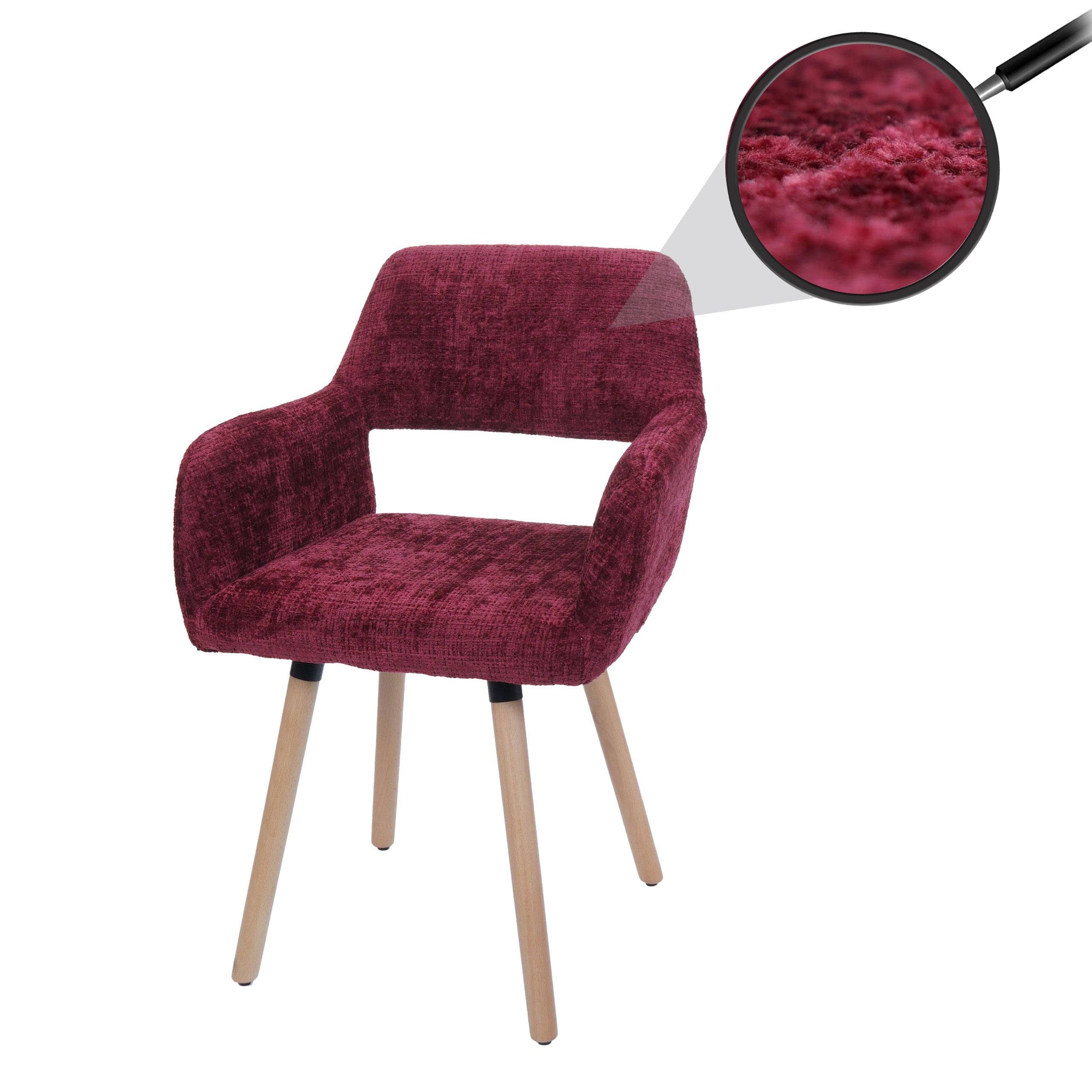 Esszimmerstuhl MCW-A50 II, Stuhl K&uuml;chenstuhl Polsterstuhl, Holz Stoff/Textil Chenille (465g/m&sup2;) MVG ~ bordeaux 