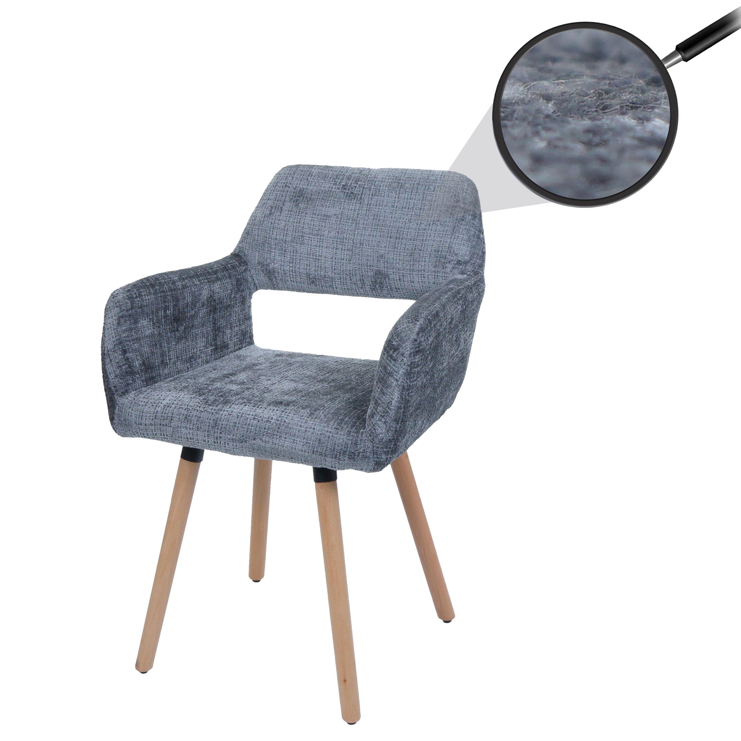 Esszimmerstuhl MCW-A50 II, Stuhl K&uuml;chenstuhl Polsterstuhl, Holz Stoff/Textil Chenille (465g/m&sup2;) MVG ~ dunkelgrau 