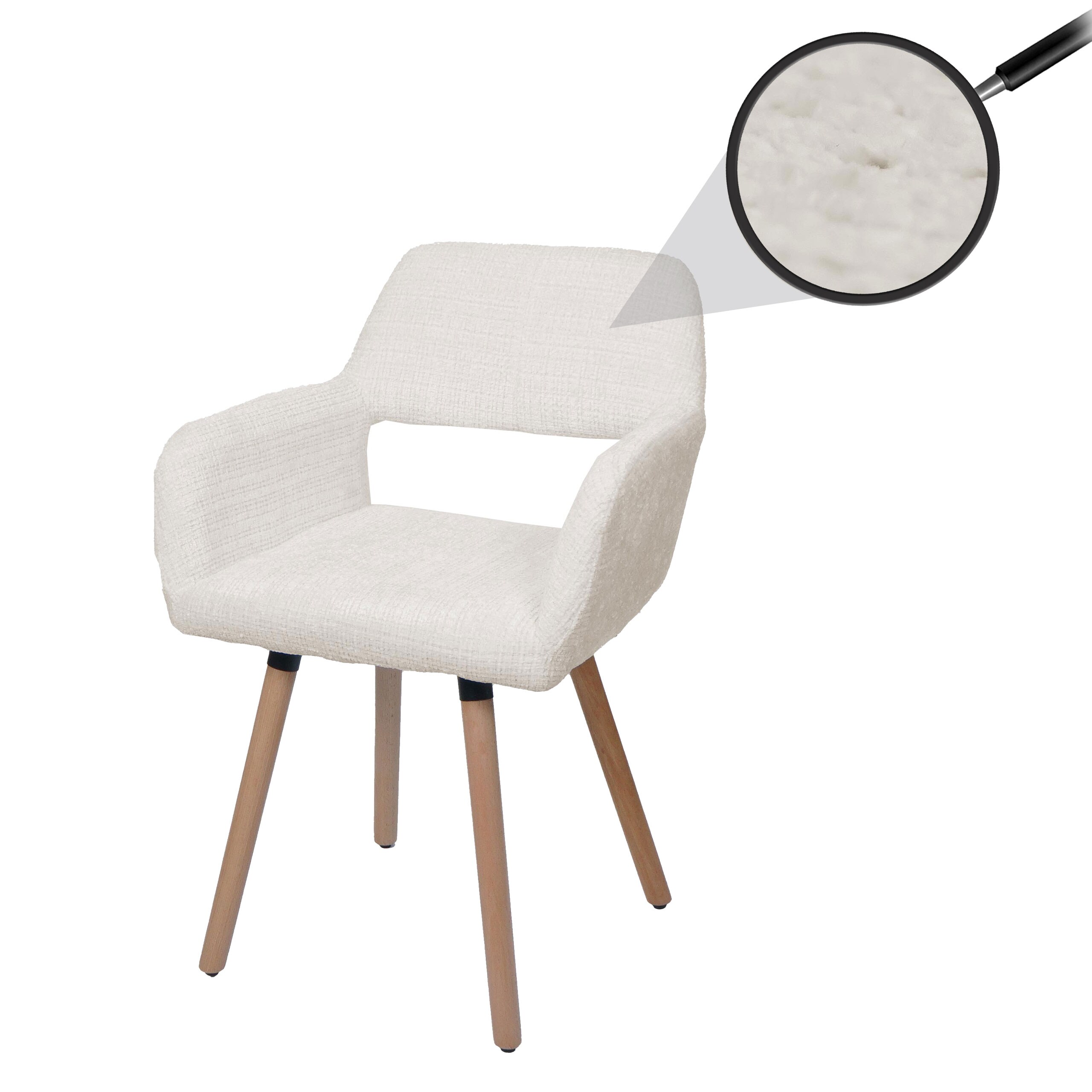 Esszimmerstuhl MCW-A50 II, Stuhl K&uuml;chenstuhl Polsterstuhl, Holz Stoff/Textil Chenille (465g/m&sup2;) MVG ~ creme 