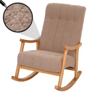 Schaukelstuhl MCW-K10, Relaxsessel, Holz MVG Stoff/Textil Bouclé (450g/m²) ~ taupe, Gestell natur 