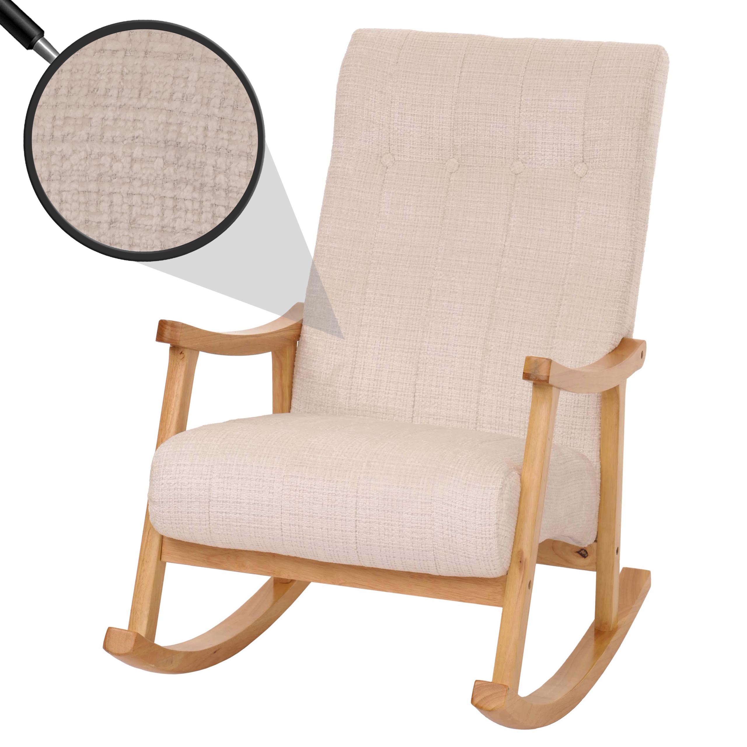 Schaukelstuhl MCW-K10, Relaxsessel, Holz MVG Stoff/Textil Chenille (465g/m&sup2;) ~ creme, Gestell natur 