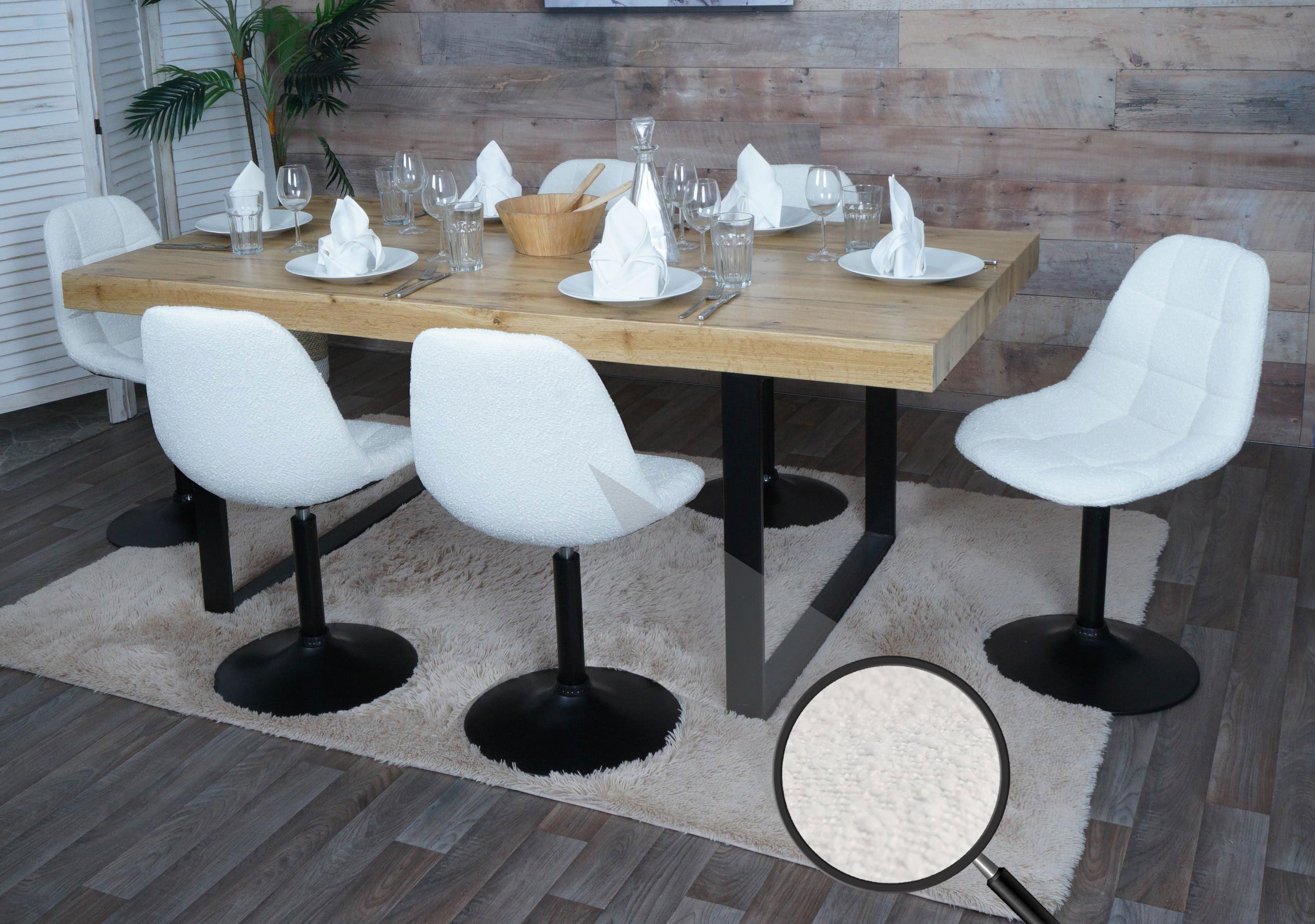 6er-Set Esszimmerstuhl MCW-A60, K&uuml;chenstuhl Stuhl Drehstuhl, Stahl MVG Stoff/Textil Boucl&eacute; (450g/m&sup2;) ~ creme 