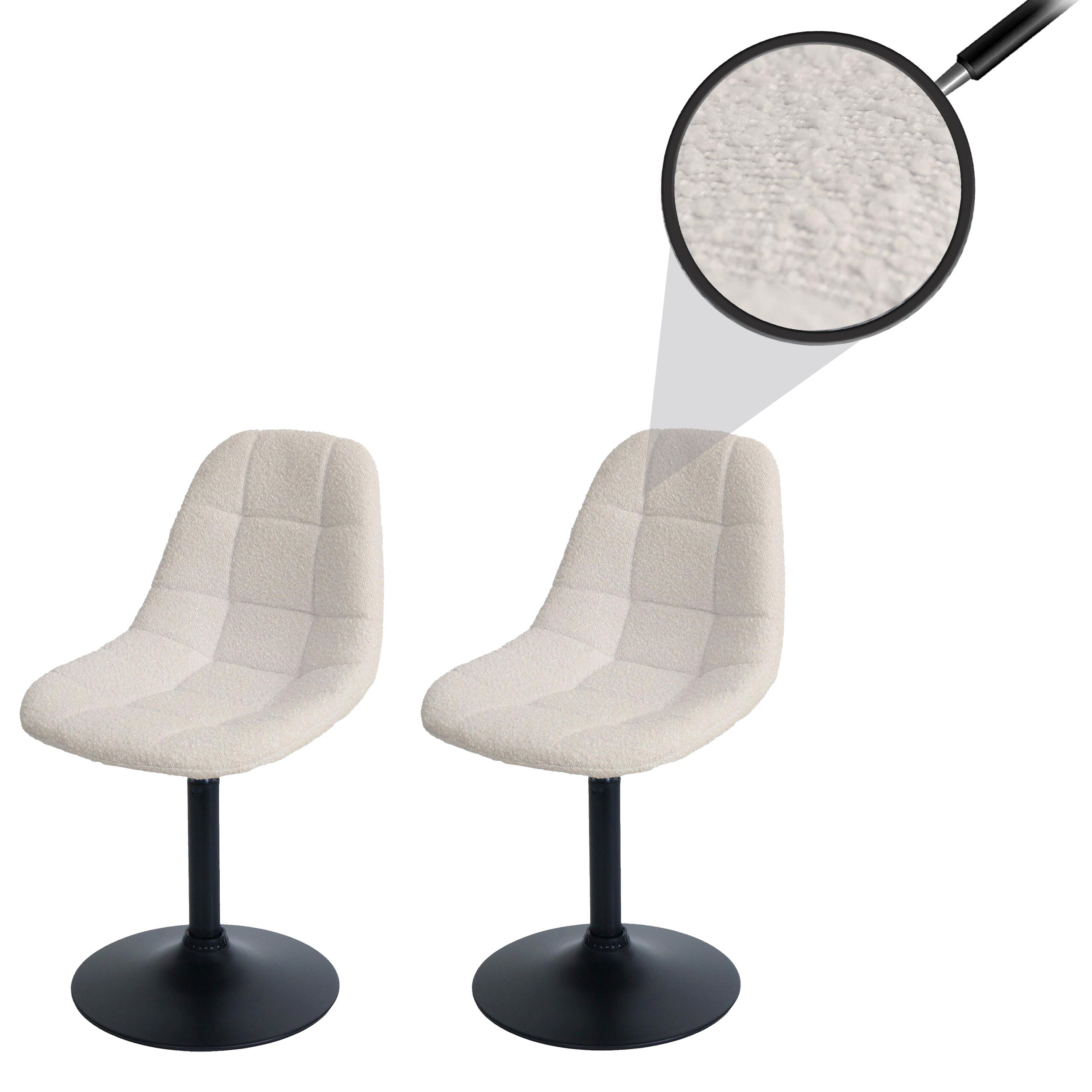 2er-Set Esszimmerstuhl MCW-A60, K&uuml;chenstuhl Stuhl Drehstuhl, Stahl MVG Stoff/Textil Boucl&eacute; (450g/m&sup2;) ~ beige 