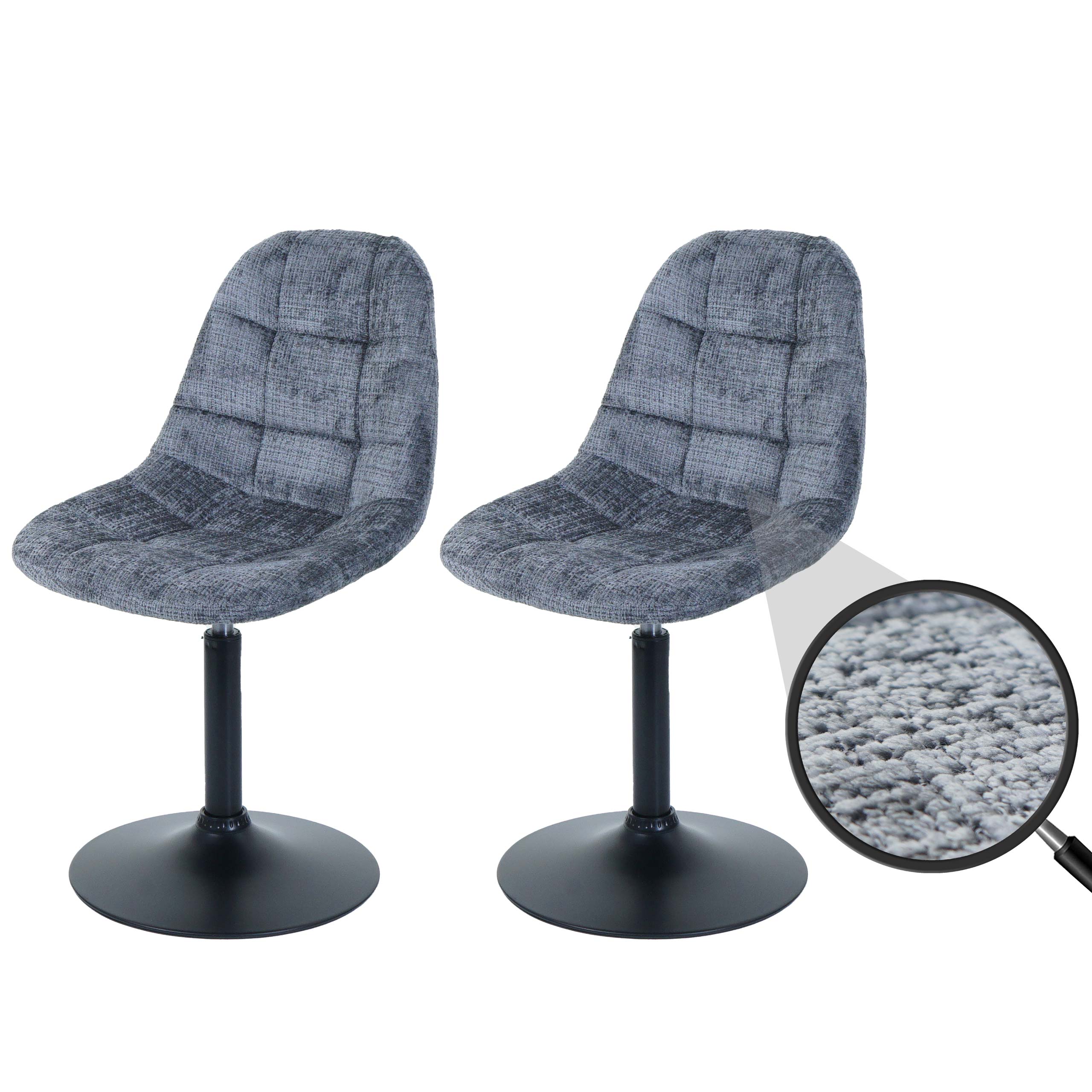 2er-Set Esszimmerstuhl MCW-A60, K&uuml;chenstuhl Stuhl Drehstuhl, Stahl MVG Stoff/Textil Chenille (465g/m&sup2;) ~ dunkelgrau 