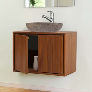 Teak-Waschbeckenunterschrank MCW-M91, Waschtisch Schrank, hochwertiges B-Grade-Teak (Kernholz, 20-30 Jahre), 50x70x40cm 