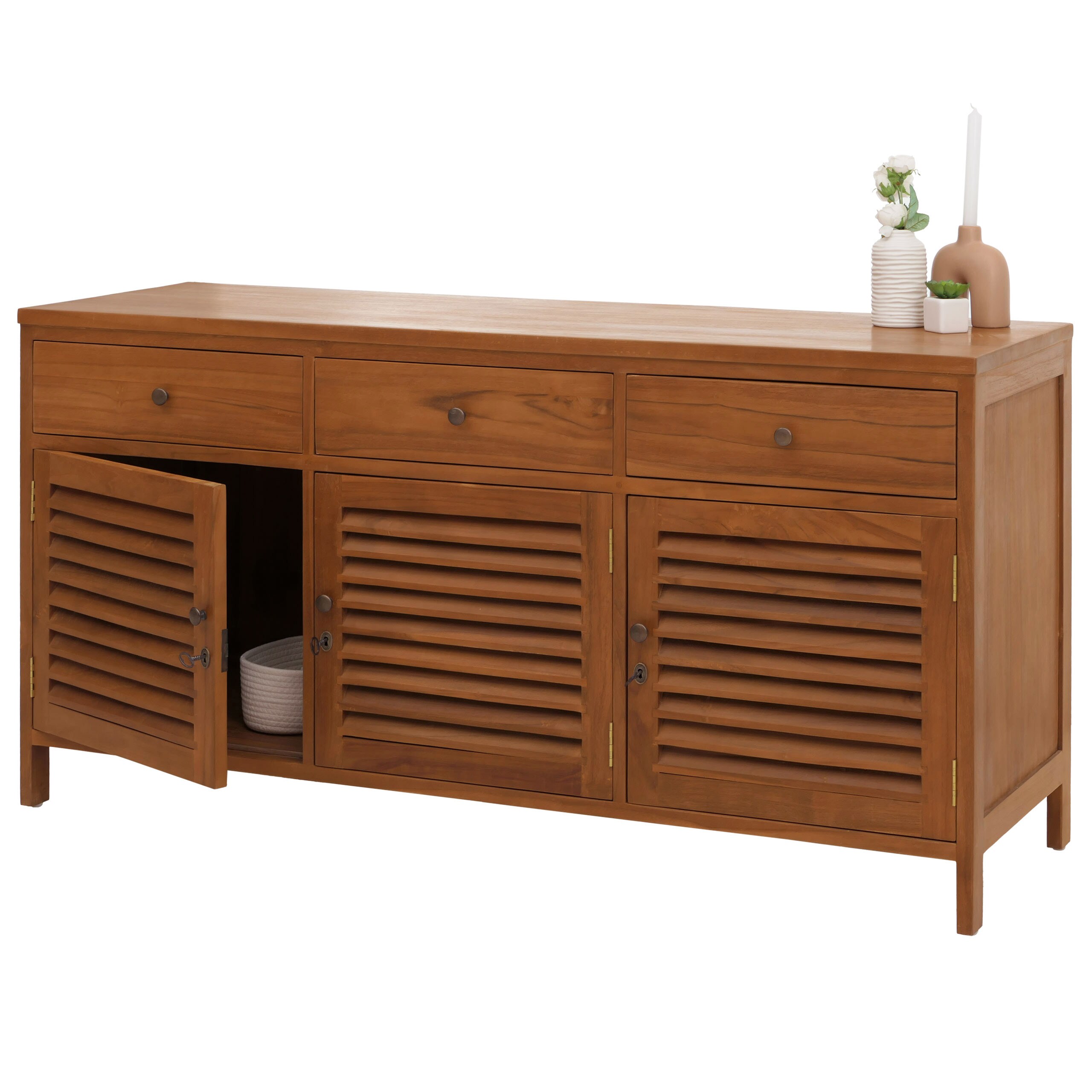 Teak-Badezimmerkommode MCW-M90, Badschrank Waschtisch, hochwertiges B-Grade-Teak (Kernholz, 20-30 Jahre), 81x155x50cm 