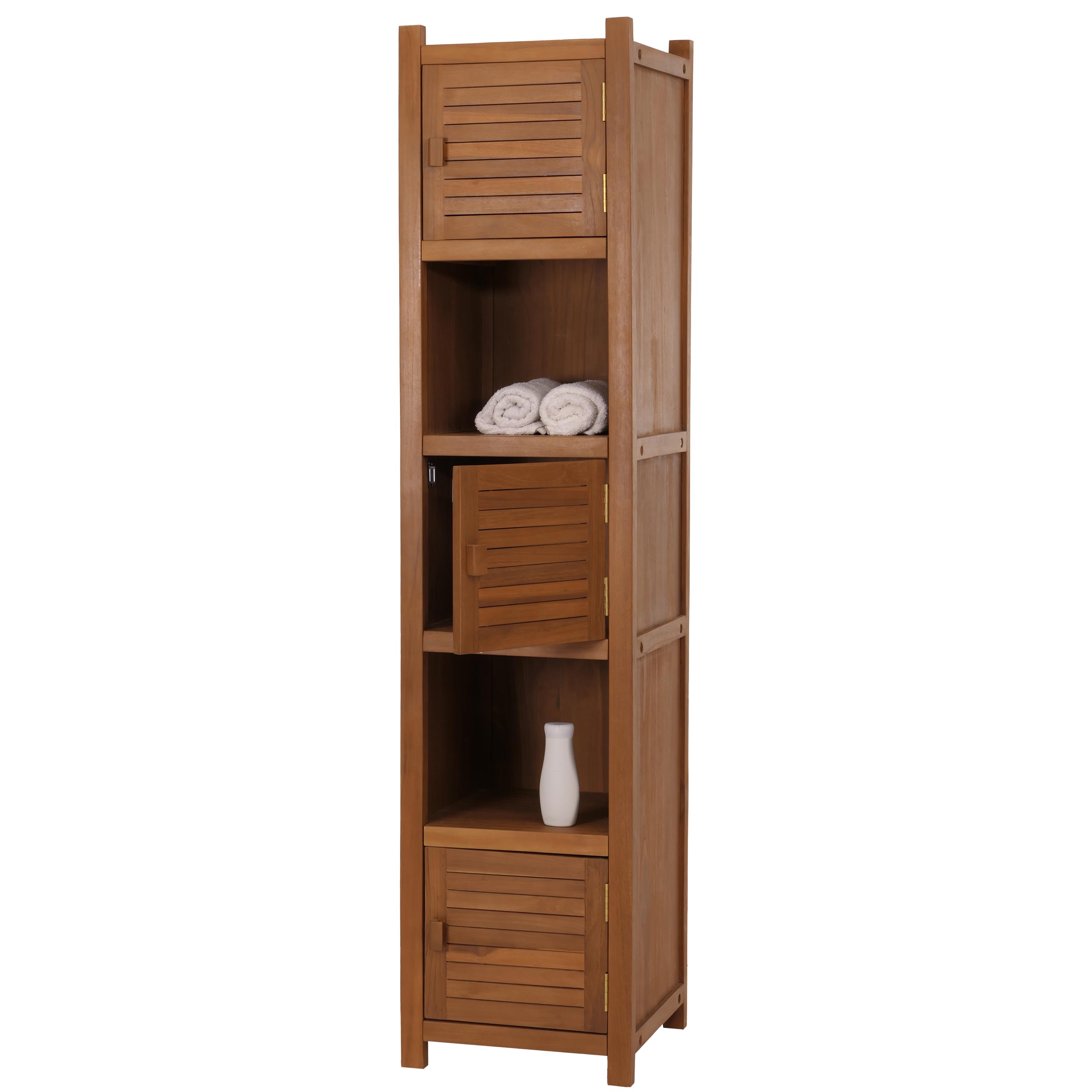 Teak-Hochregal MCW-M87, Badschrank Badregal Badezimmer, hochwertiges B-Grade-Teak (Kernholz, 20-30 Jahre), 181x40cm 