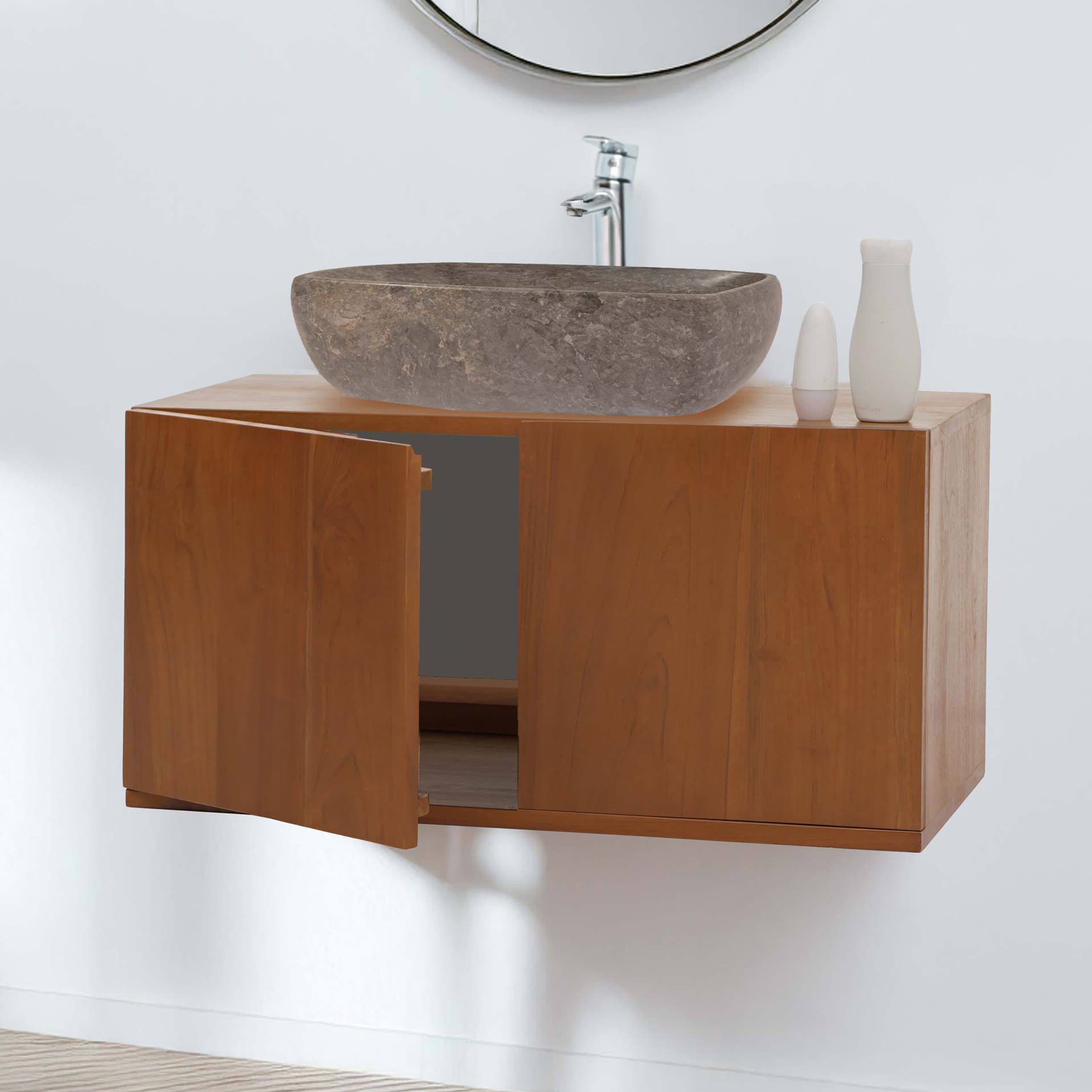 Teak-Waschbeckenunterschrank MCW-M86, Waschtisch, hochwertiges B-Grade-Teak (Kernholz, 20-30 Jahre), 40x80x40cm 