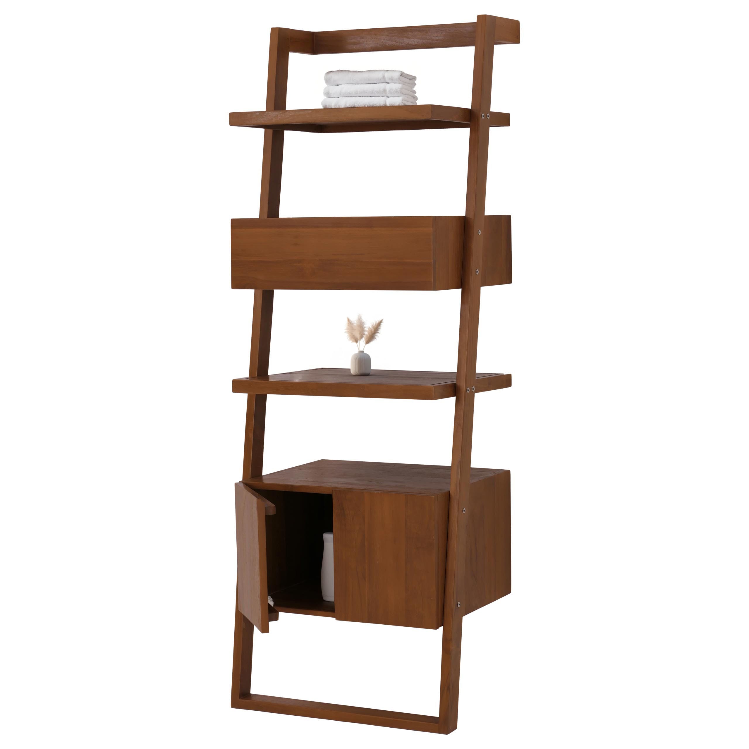 Teak-Leiterregal MCW-M86, Badschrank Badregal Badezimmer, hochwertiges B-Grade-Teak (Kernholz, 20-30 Jahre), 170x60x45cm 