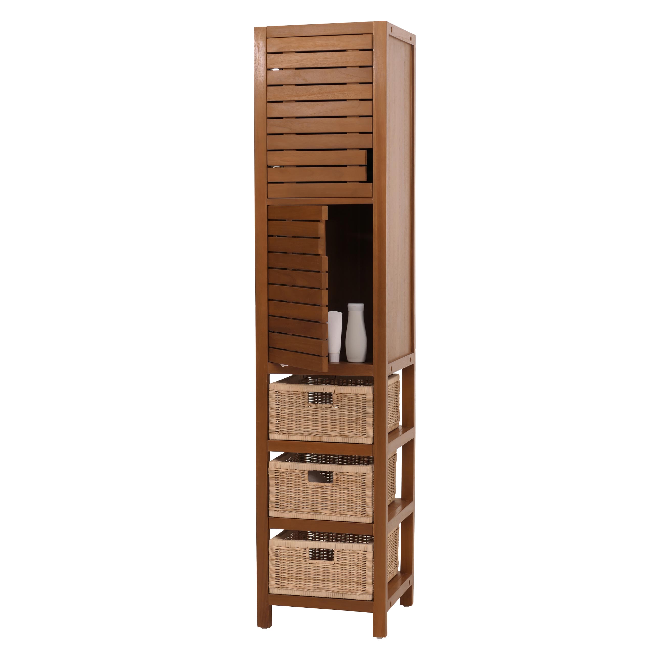 Teak-Hochschrank MCW-M84, Badschrank Highboard, hochwertiges B-Grade-Teak (Kernholz, 20-30 Jahre) 120x40x40cm 