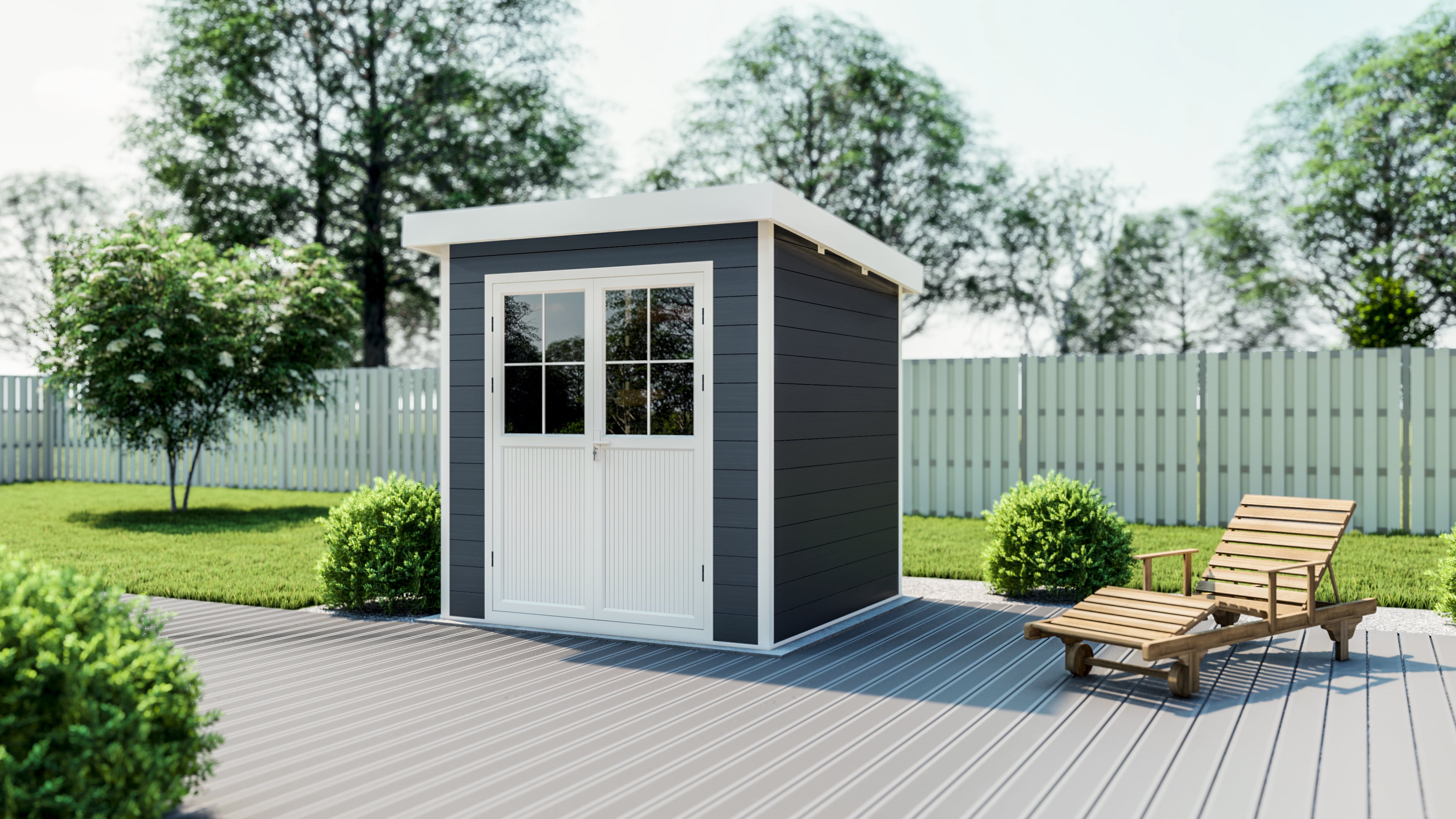 WPC-Gartenhaus S mit Flachdach anthrazit/wei&szlig; FSC100% 