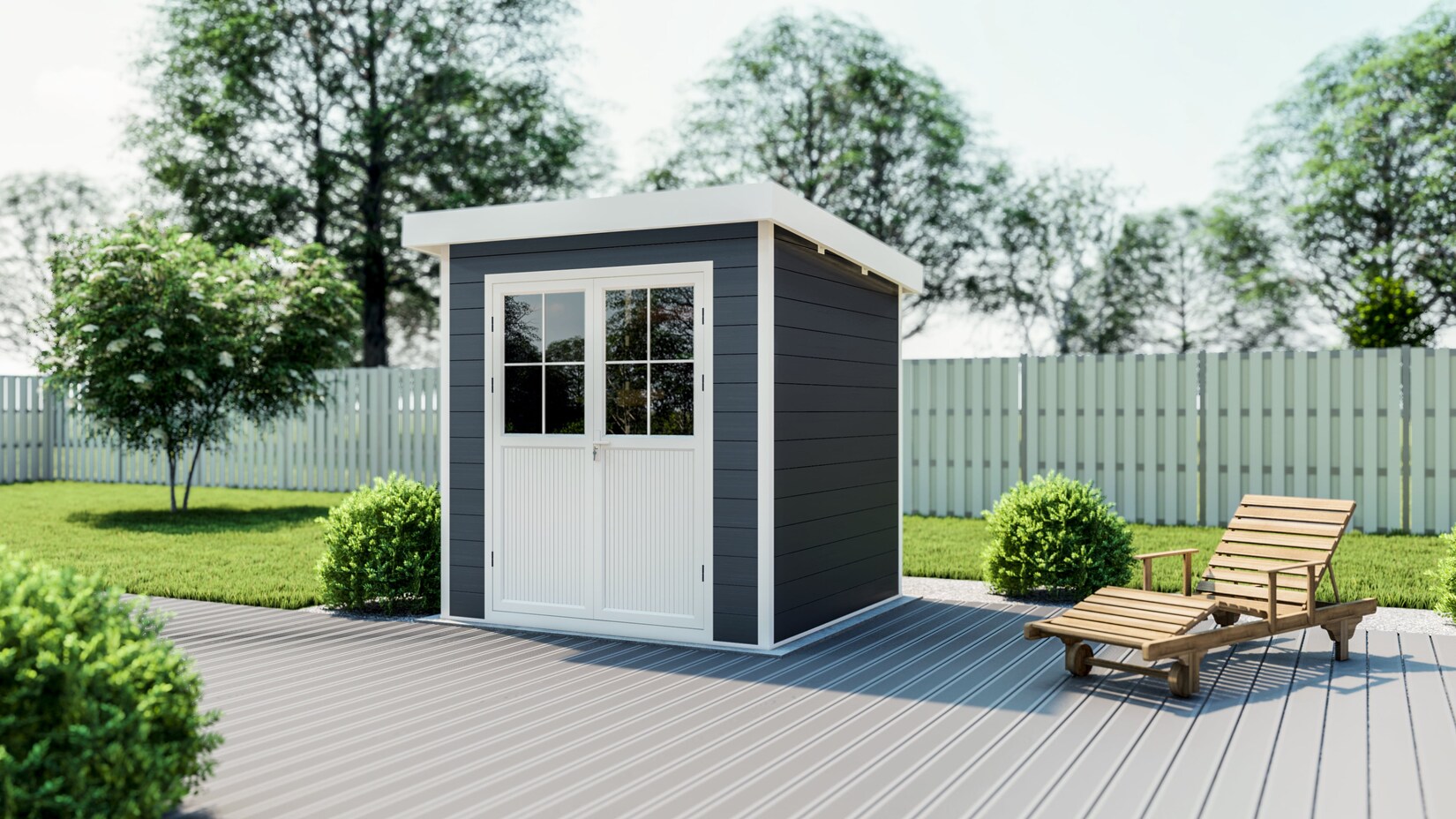 WPC-Gartenhaus S mit Flachdach anthrazit/weiß FSC100%