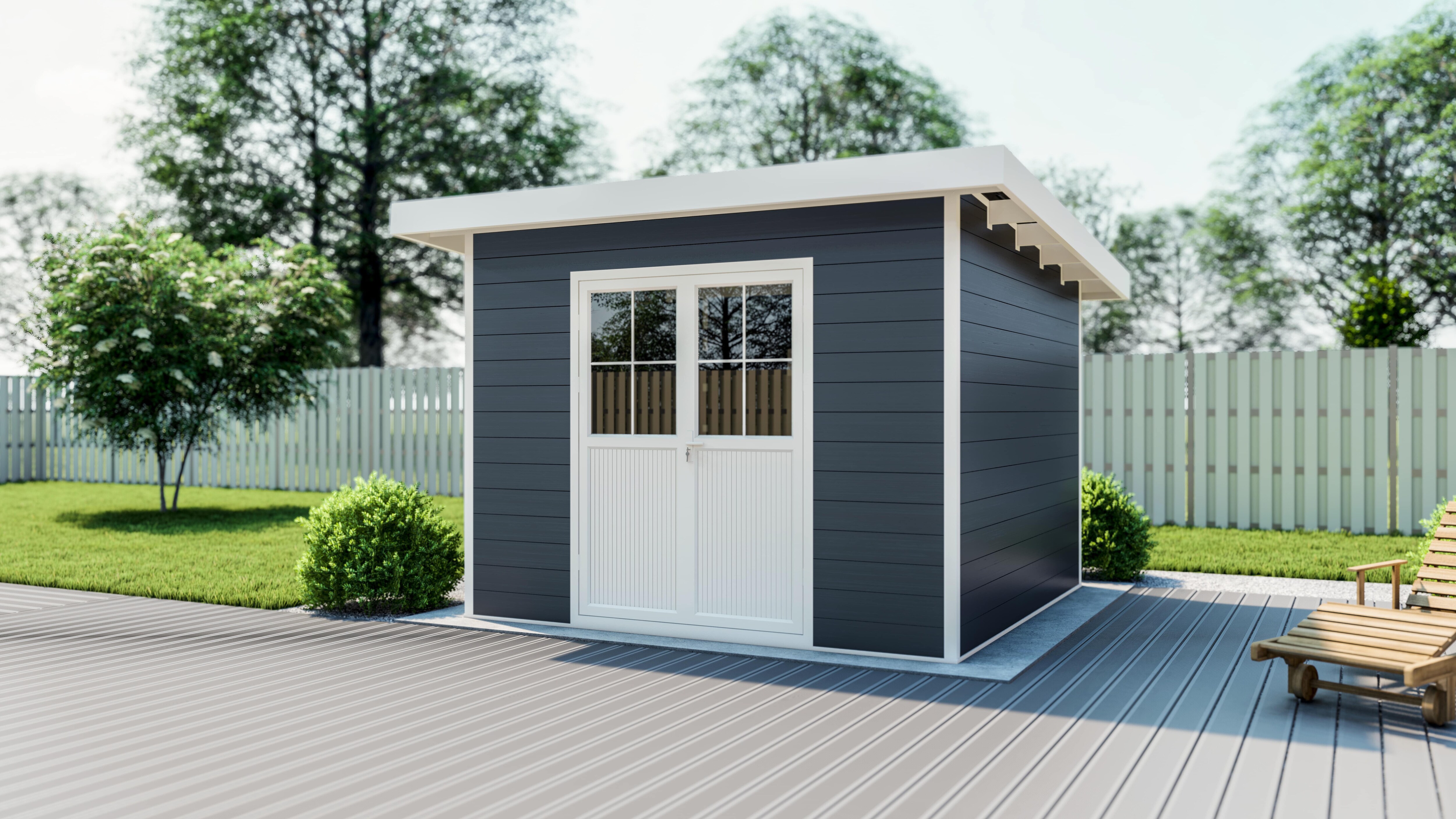 Vorbestellung: WPC-Gartenhaus M mit Flachdach anthrazit/wei&szlig; FSC100% | Verf&uuml;gbar ab 15.07.2025 