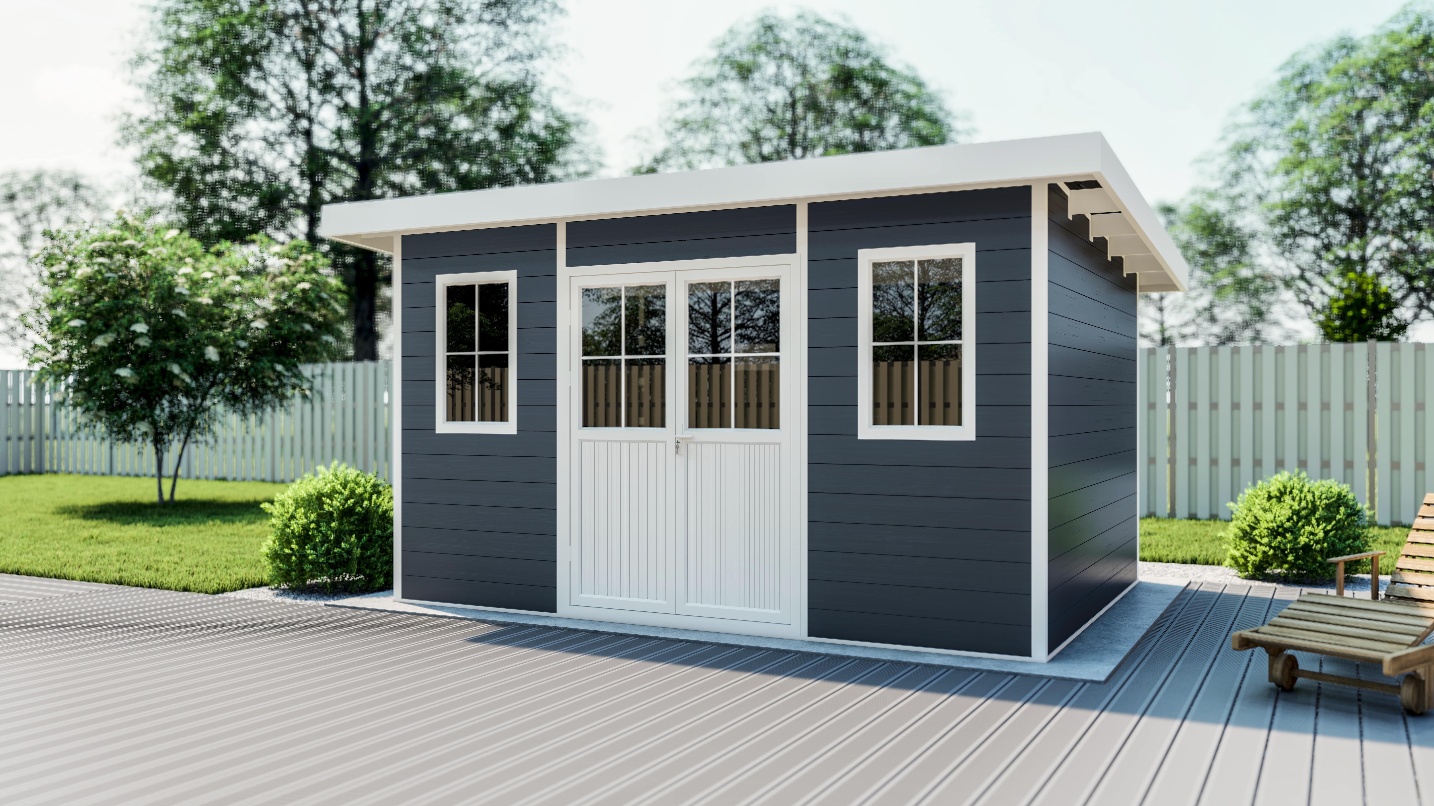 Vorbestellung: WPC-Gartenhaus L mit Flachdach anthrazit/wei&szlig; FSC100% | Verf&uuml;gbar ab 15.07.2025 