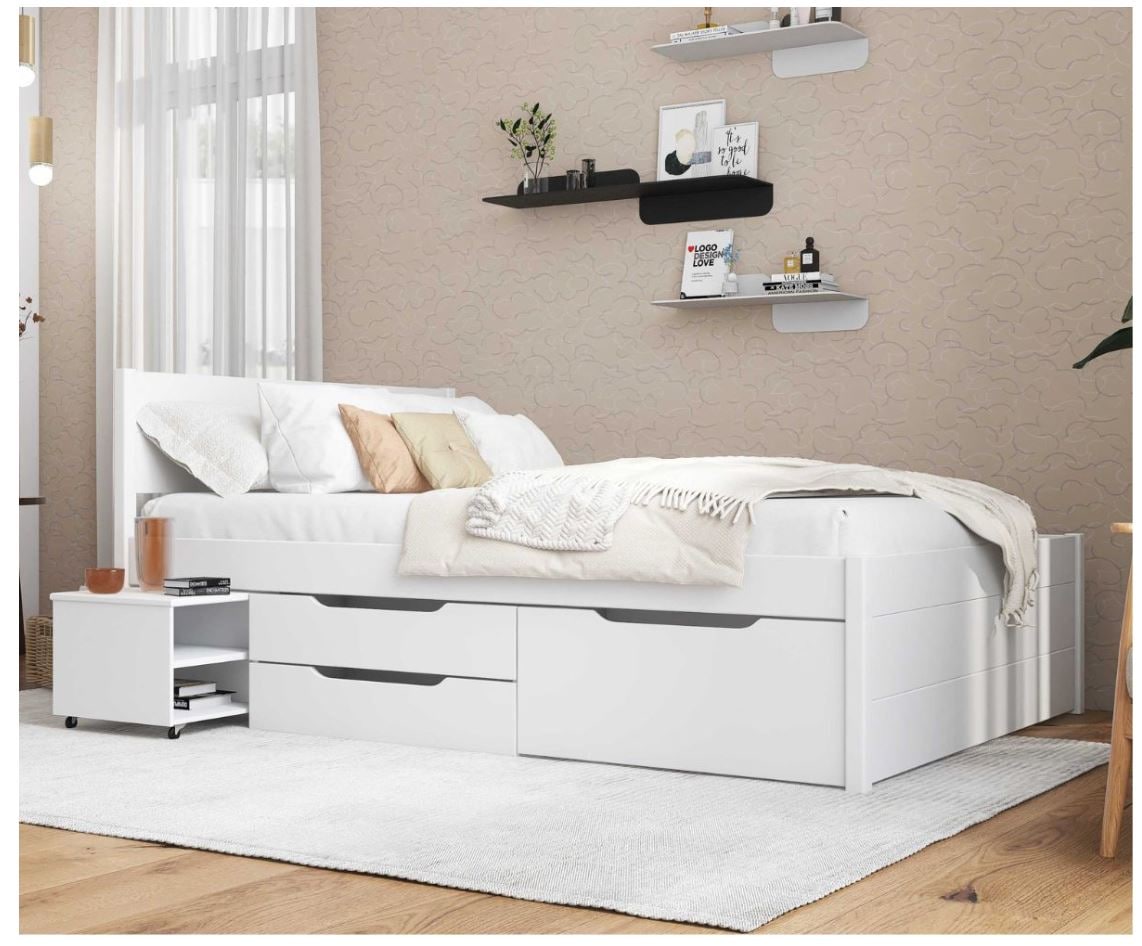 Inter Link Bett mit Stauraum Efetivo inkl. Nachtkommode und Lattenrost 140x200 cm 