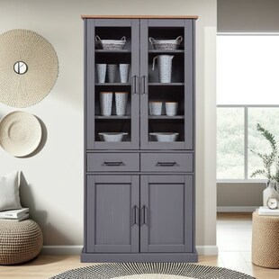 Inter Link FSC Vitrinenschrank Forenzo, Kiefer Massivholz - grau, oak Colori 