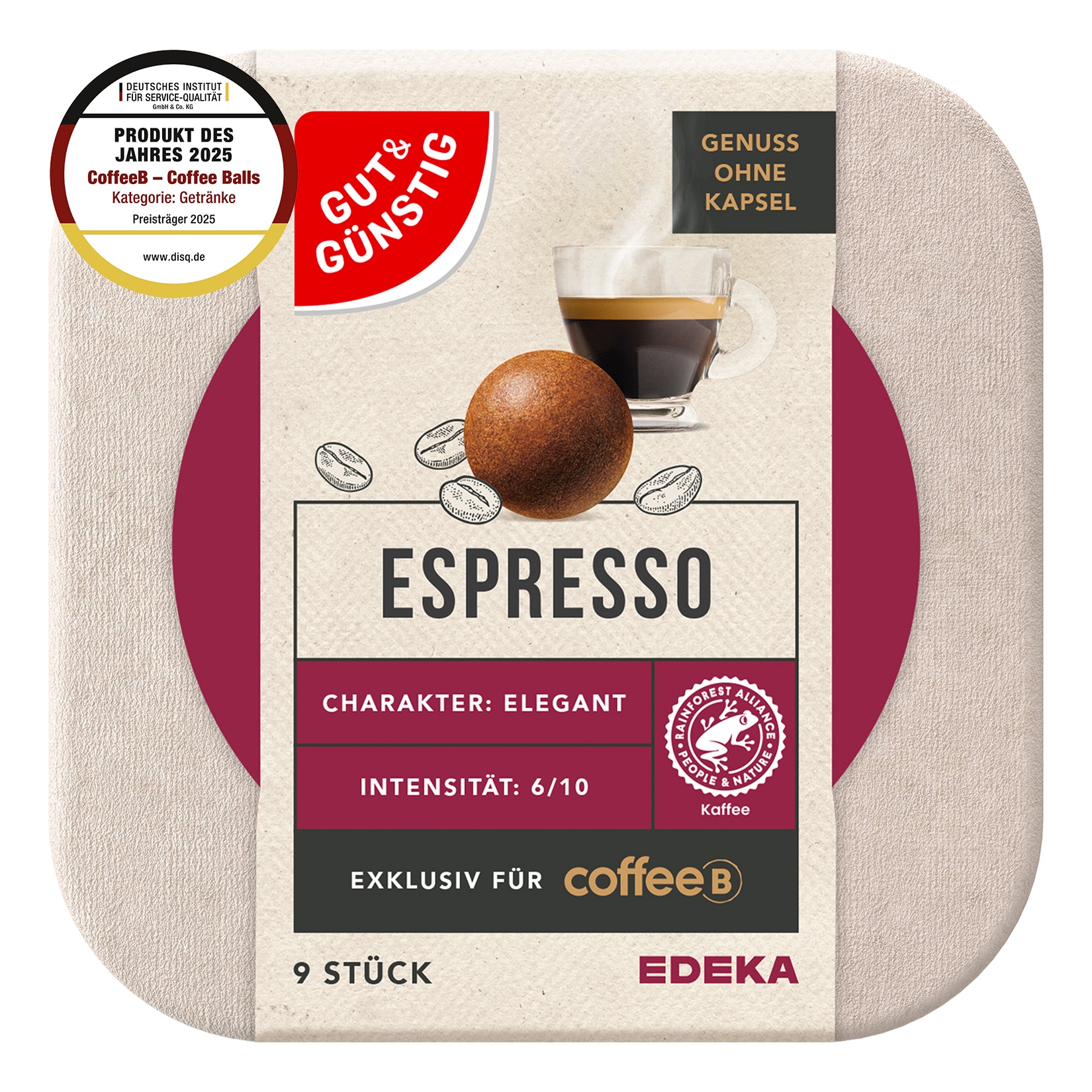CoffeeB gut & g&uuml;nstig Espresso 9 Coffee Balls 51g 