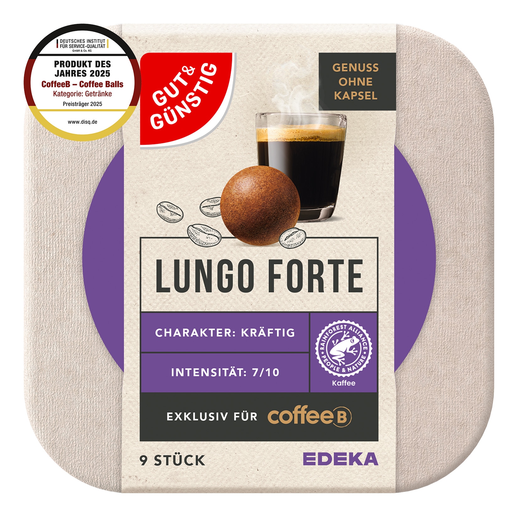 CoffeeB gut & g&uuml;nstig Lungo Forte 9 Coffee Balls 51g 