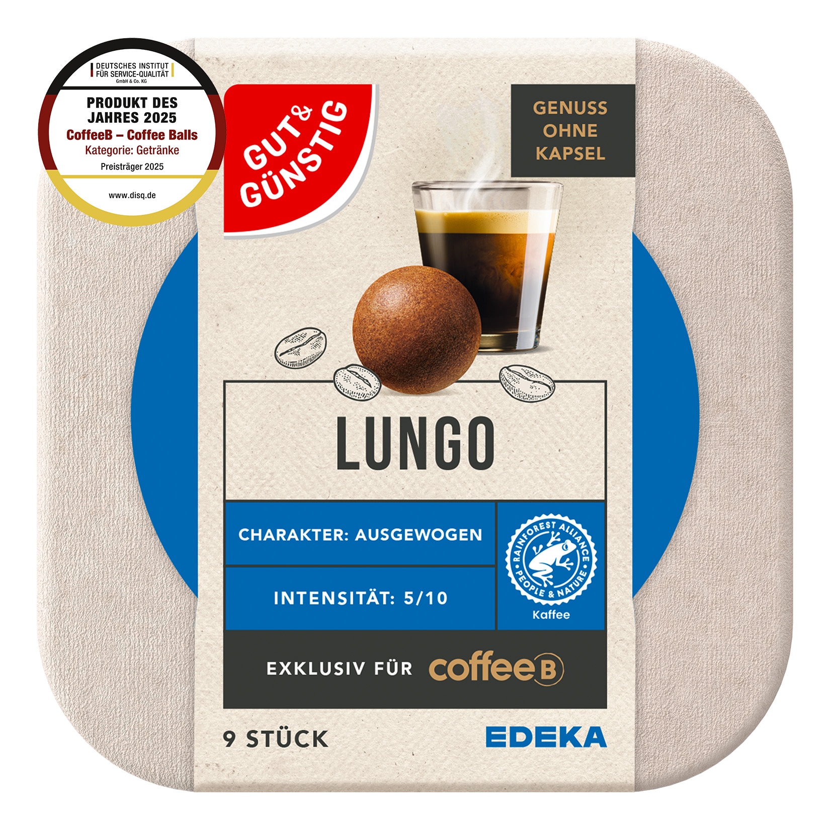 CoffeeB gut & g&uuml;nstig Lungo 9 Coffee Balls 51g 