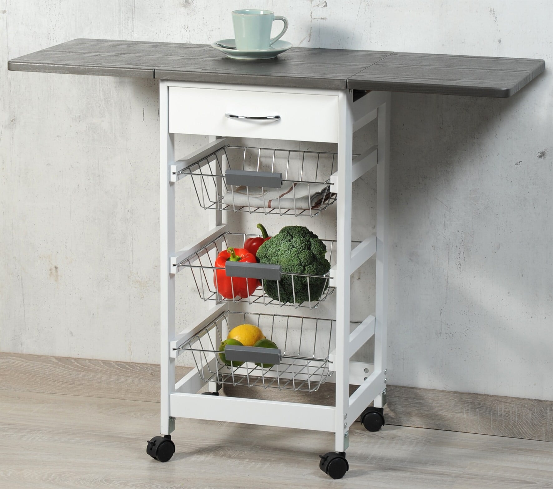 Kesper K&uuml;chenwagen - ausklappbaren Arbeitsplatten - Wei&szlig;/Grau FSC 