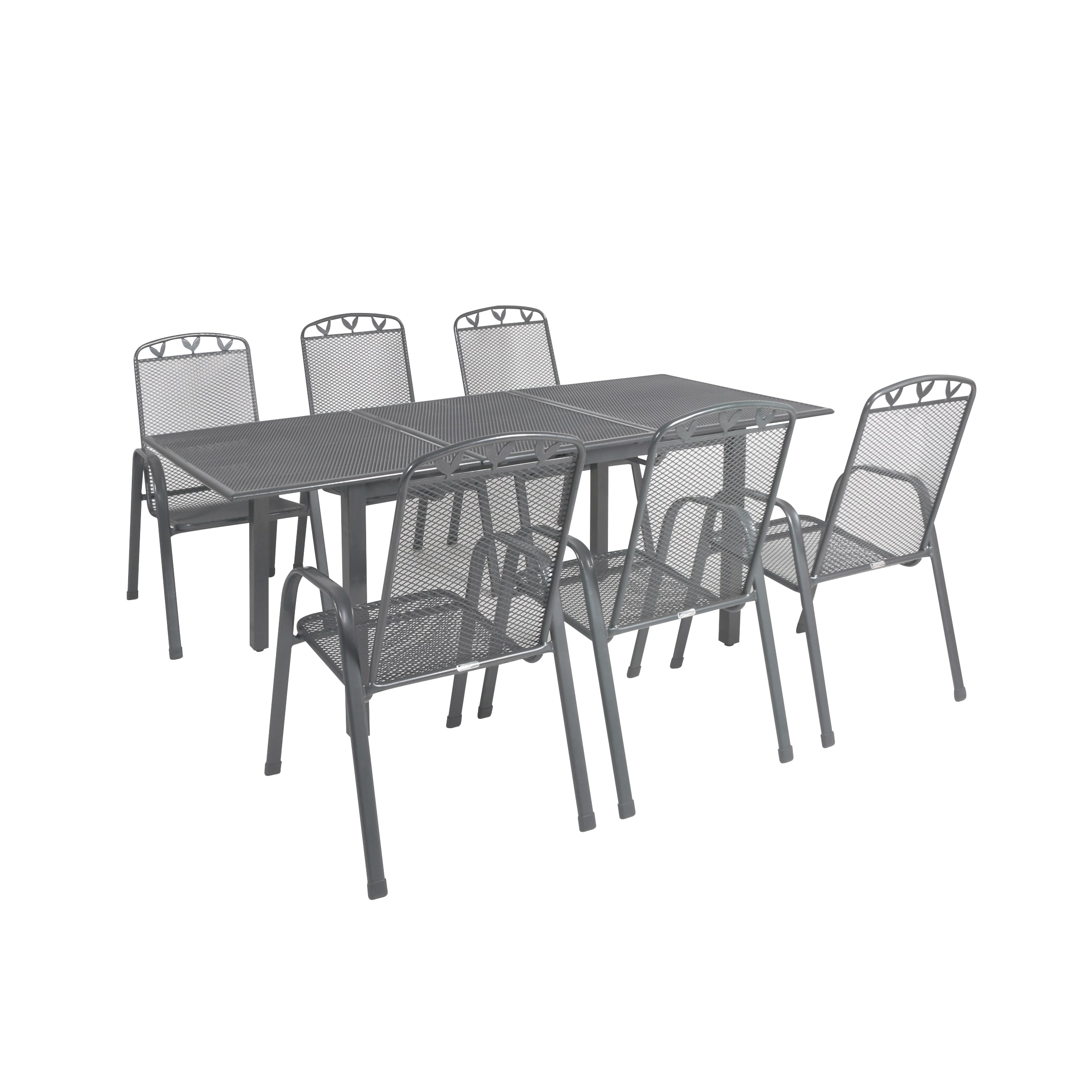 greemotion Ausziehtisch Set, wetterfester Stahl, 6 St&uuml;hle, h&ouml;henverstellbare F&uuml;&szlig;e, f&uuml;r Garten, Terrasse, Balkon, grau 