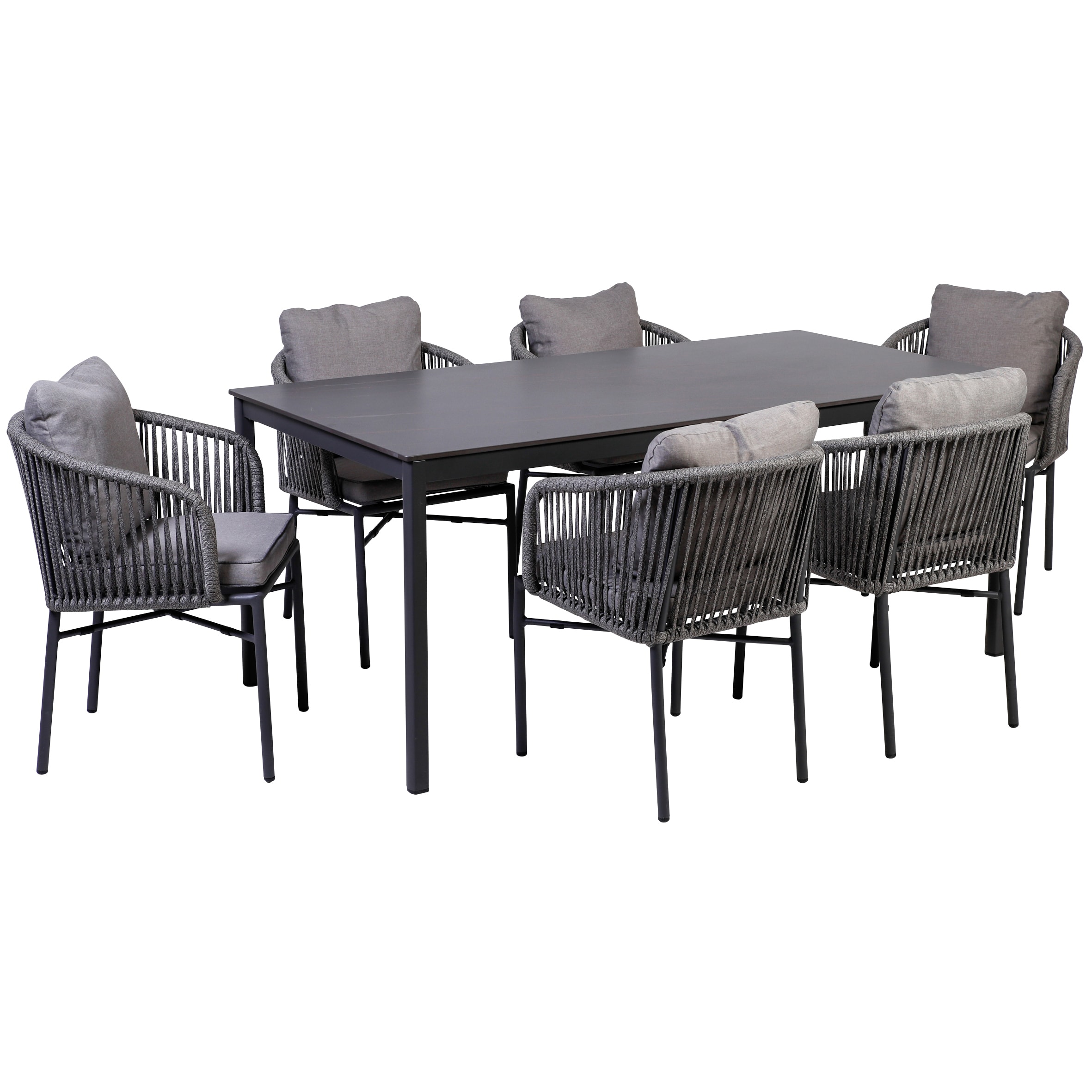 Greemotion, Esstisch-Set, 7-teilig, stapelbar, Edelstahl, Keramik, Aluminium, 100% Polyester, anthrazit, silber-grau 