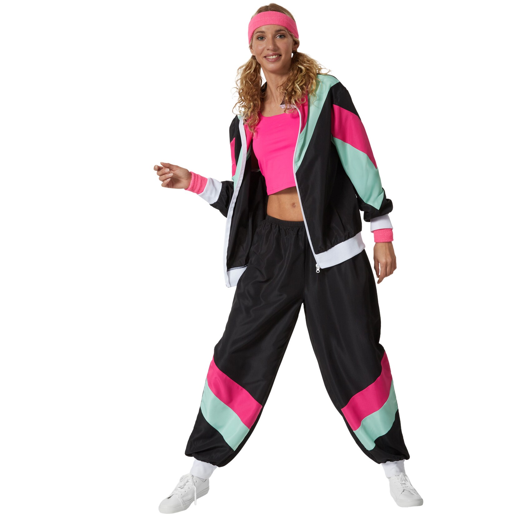 tectake® Damenkostüm Retro 80er 90er Jahre Jogginganzug