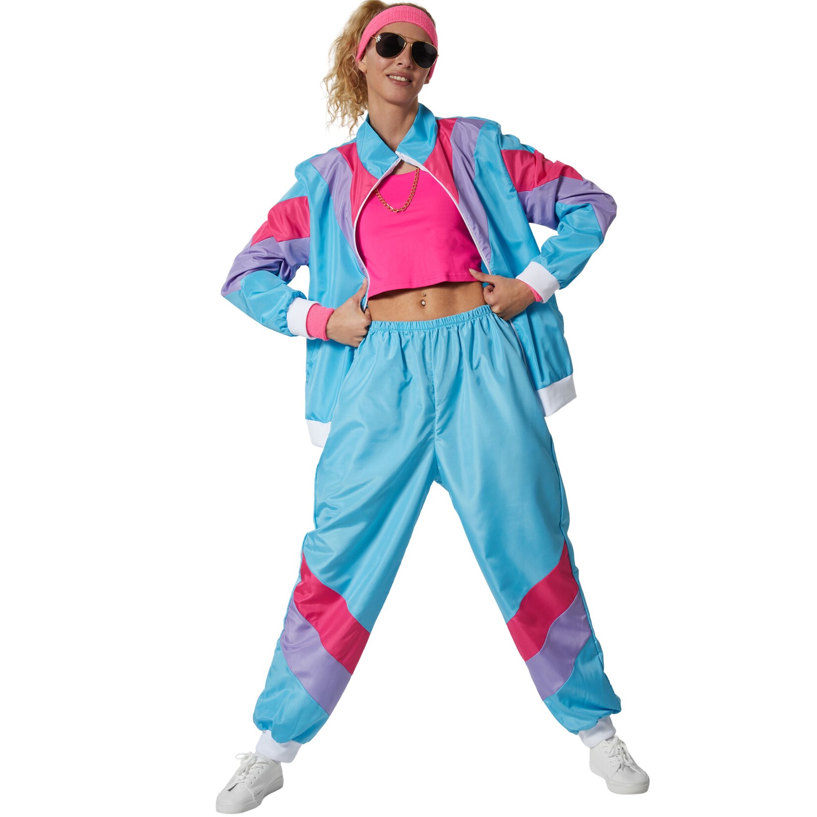 tectake® Damenkostüm Retro 80er 90er Jahre Jogginganzug Set