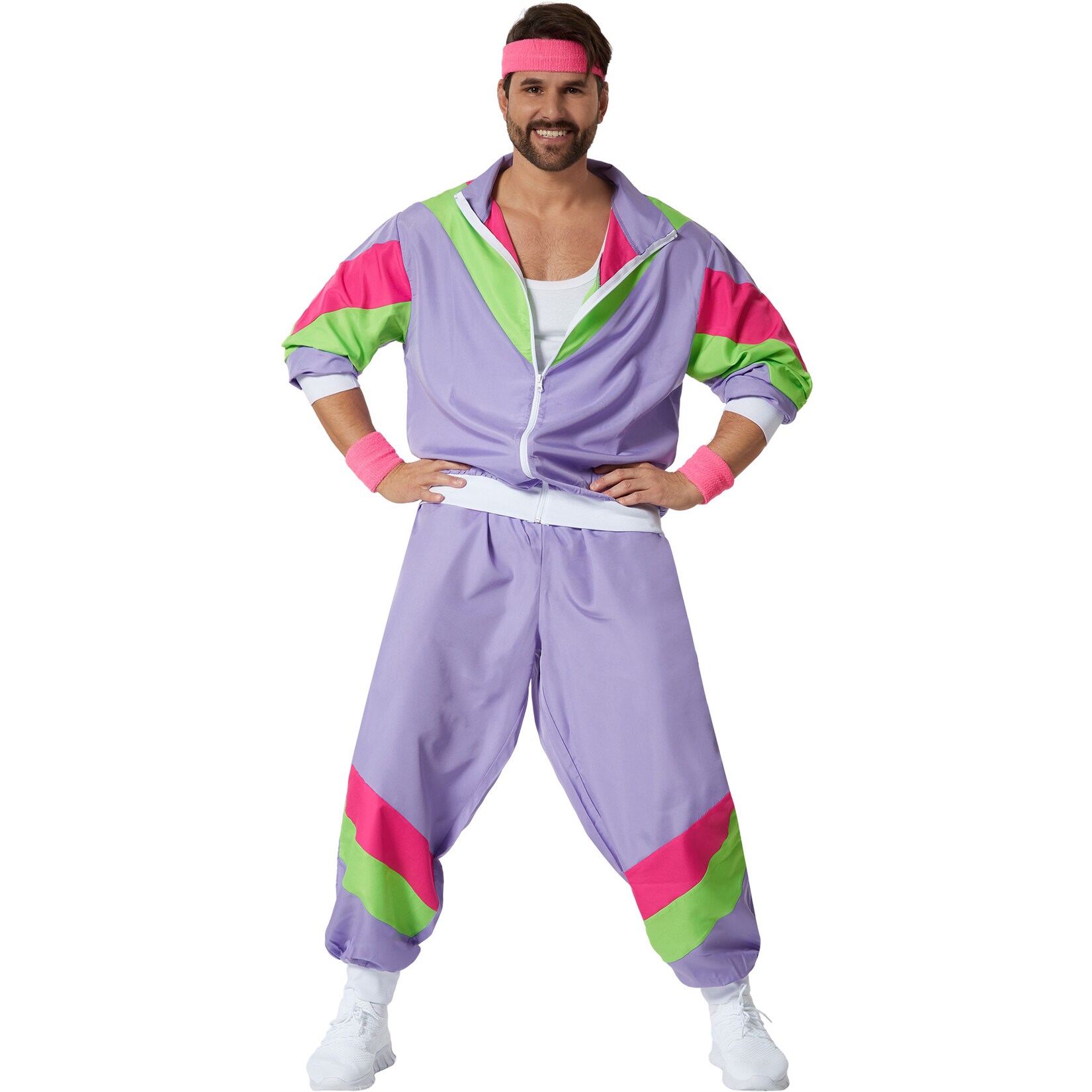 tectake® Herrenkostüm Retro 80er 90er Jahre Jogginganzug